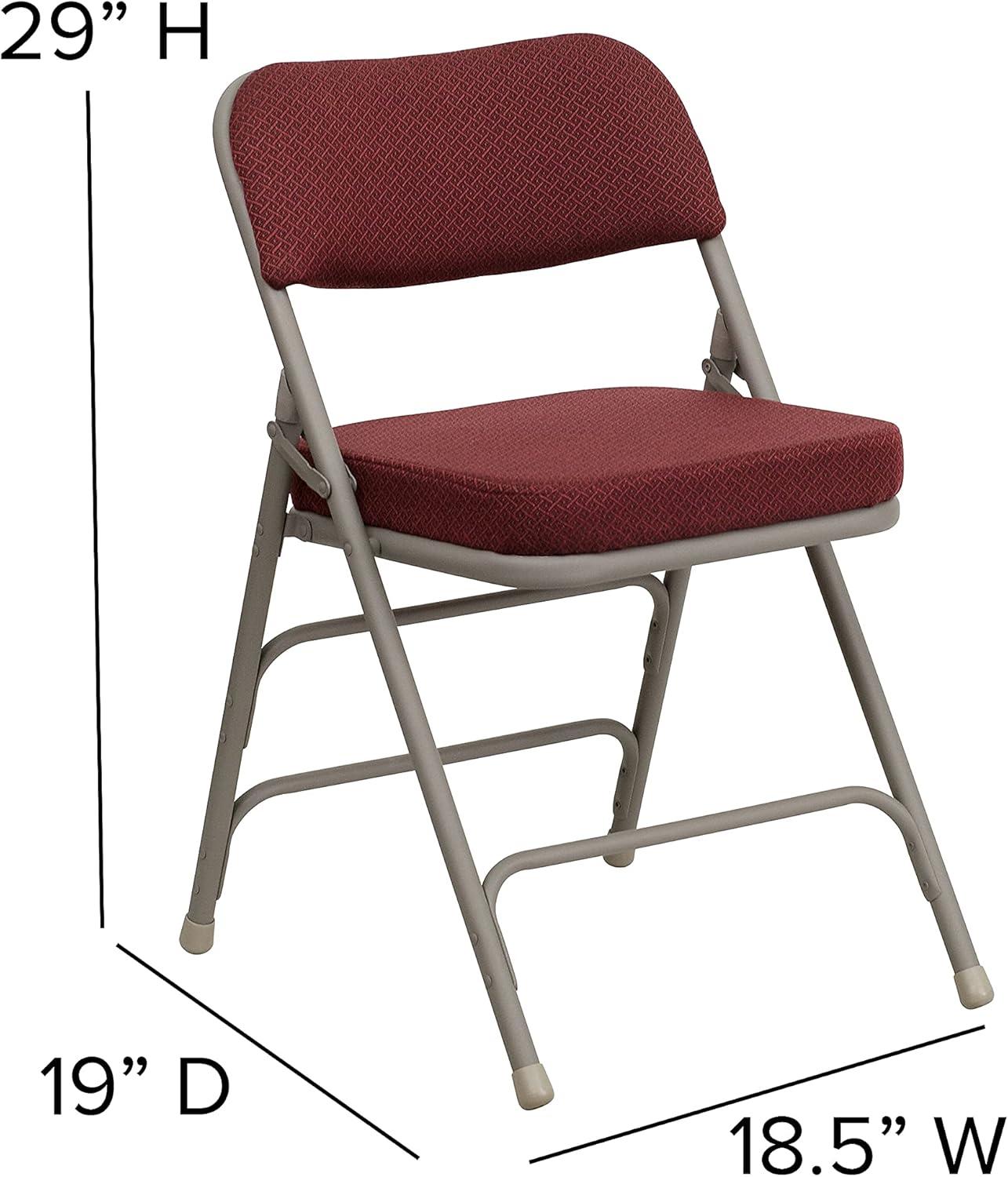 imageFlash Furniture Hercules Series Metal Folding Chairs with Cushioned Seat Fabric Upholstered Event Chairs with 300lb Static Weight Capacity Set of 4 GrayBurgundy FabricGray Frame