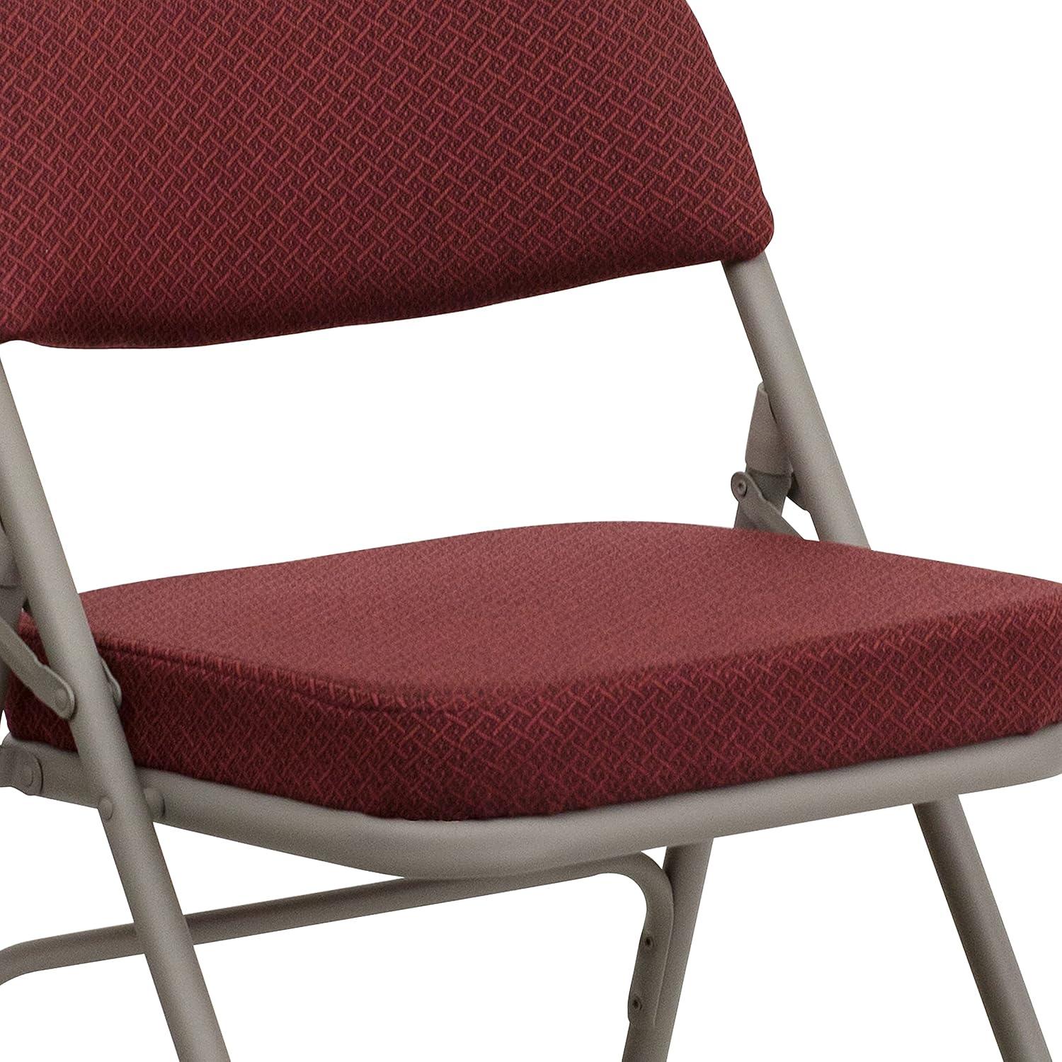 imageFlash Furniture Hercules Series Metal Folding Chairs with Cushioned Seat Fabric Upholstered Event Chairs with 300lb Static Weight Capacity Set of 4 GrayBurgundy FabricGray Frame