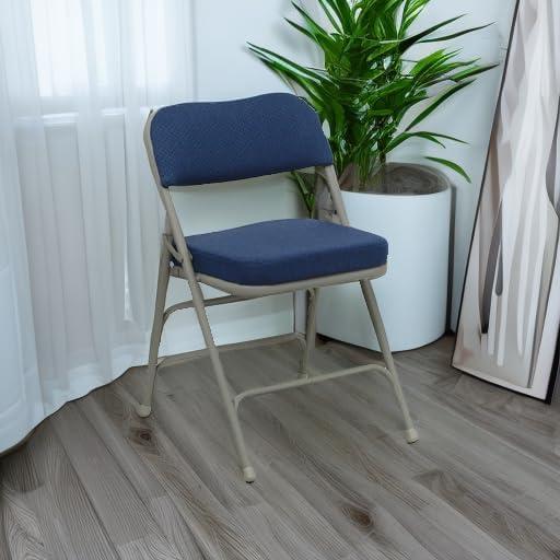 imageFlash Furniture Hercules Series Metal Folding Chairs with Cushioned Seat Fabric Upholstered Event Chairs with 300lb Static Weight Capacity Set of 4 GrayNavy FabricGray Frame