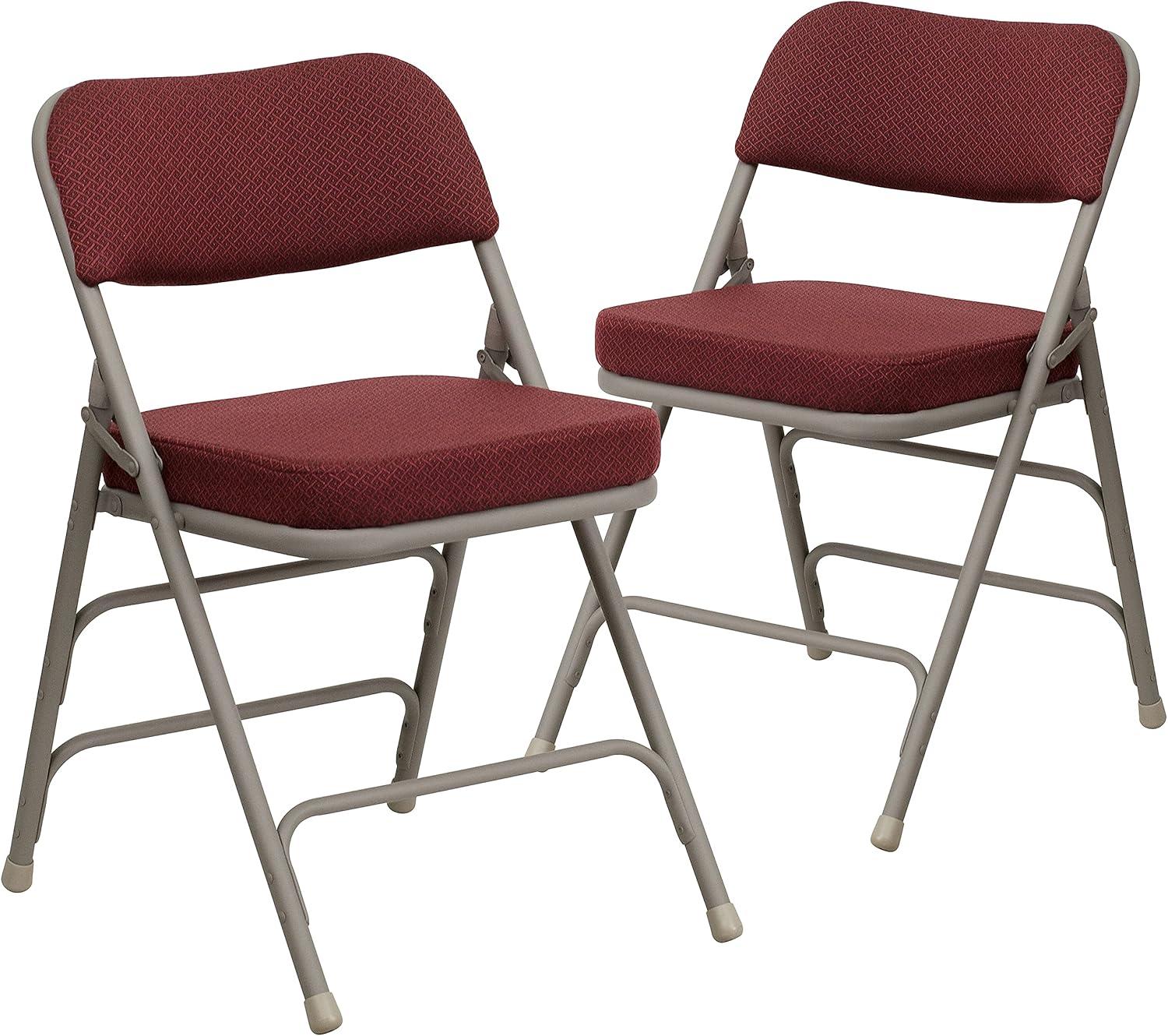 imageFlash Furniture Hercules Series Metal Folding Chairs with Cushioned Seat Fabric Upholstered Event Chairs with 300lb Static Weight Capacity Set of 4 GrayBurgundy FabricGray Frame