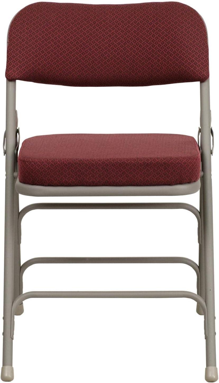 imageFlash Furniture Hercules Series Metal Folding Chairs with Cushioned Seat Fabric Upholstered Event Chairs with 300lb Static Weight Capacity Set of 4 GrayBurgundy FabricGray Frame