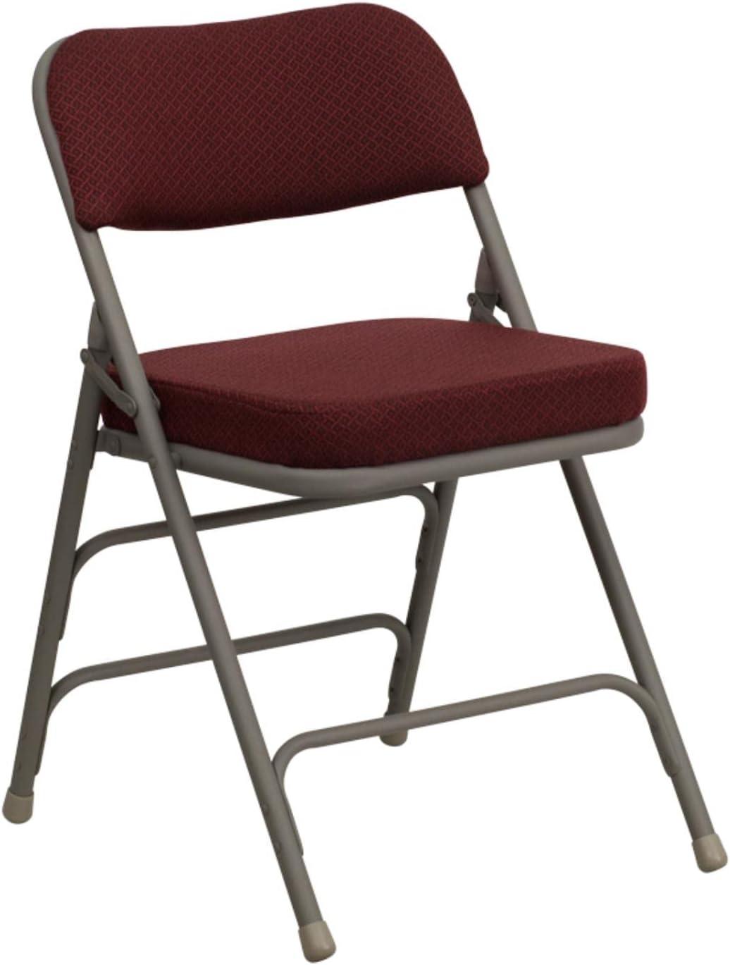 imageFlash Furniture Hercules Series Metal Folding Chairs with Cushioned Seat Fabric Upholstered Event Chairs with 300lb Static Weight Capacity Set of 4 GrayBurgundy FabricGray Frame