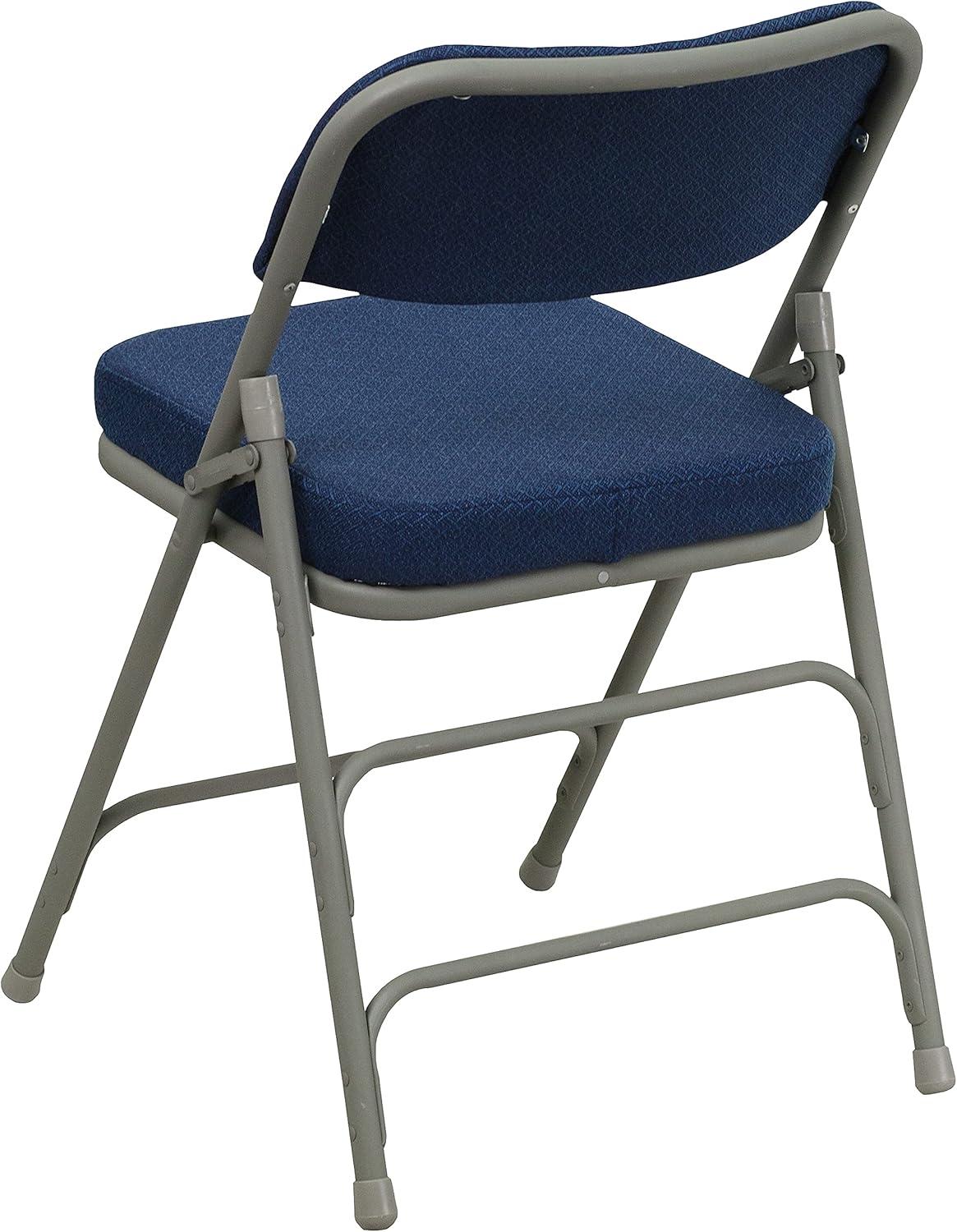 imageFlash Furniture Hercules Series Metal Folding Chairs with Cushioned Seat Fabric Upholstered Event Chairs with 300lb Static Weight Capacity Set of 4 GrayNavy FabricGray Frame