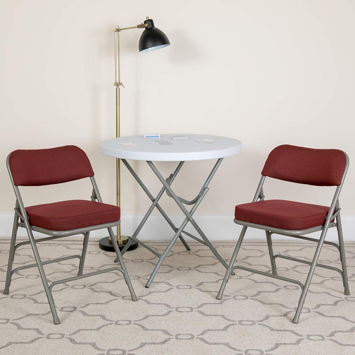 imageFlash Furniture Hercules Series Metal Folding Chairs with Cushioned Seat Fabric Upholstered Event Chairs with 300lb Static Weight Capacity Set of 4 GrayBurgundy FabricGray Frame