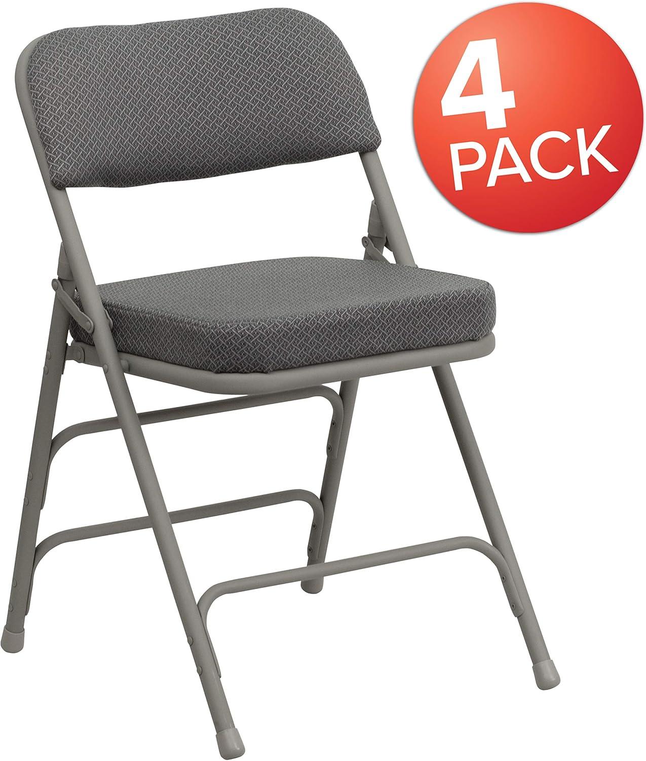imageFlash Furniture Hercules Series Metal Folding Chairs with Cushioned Seat Fabric Upholstered Event Chairs with 300lb Static Weight Capacity Set of 4 GrayGray FabricGray Frame