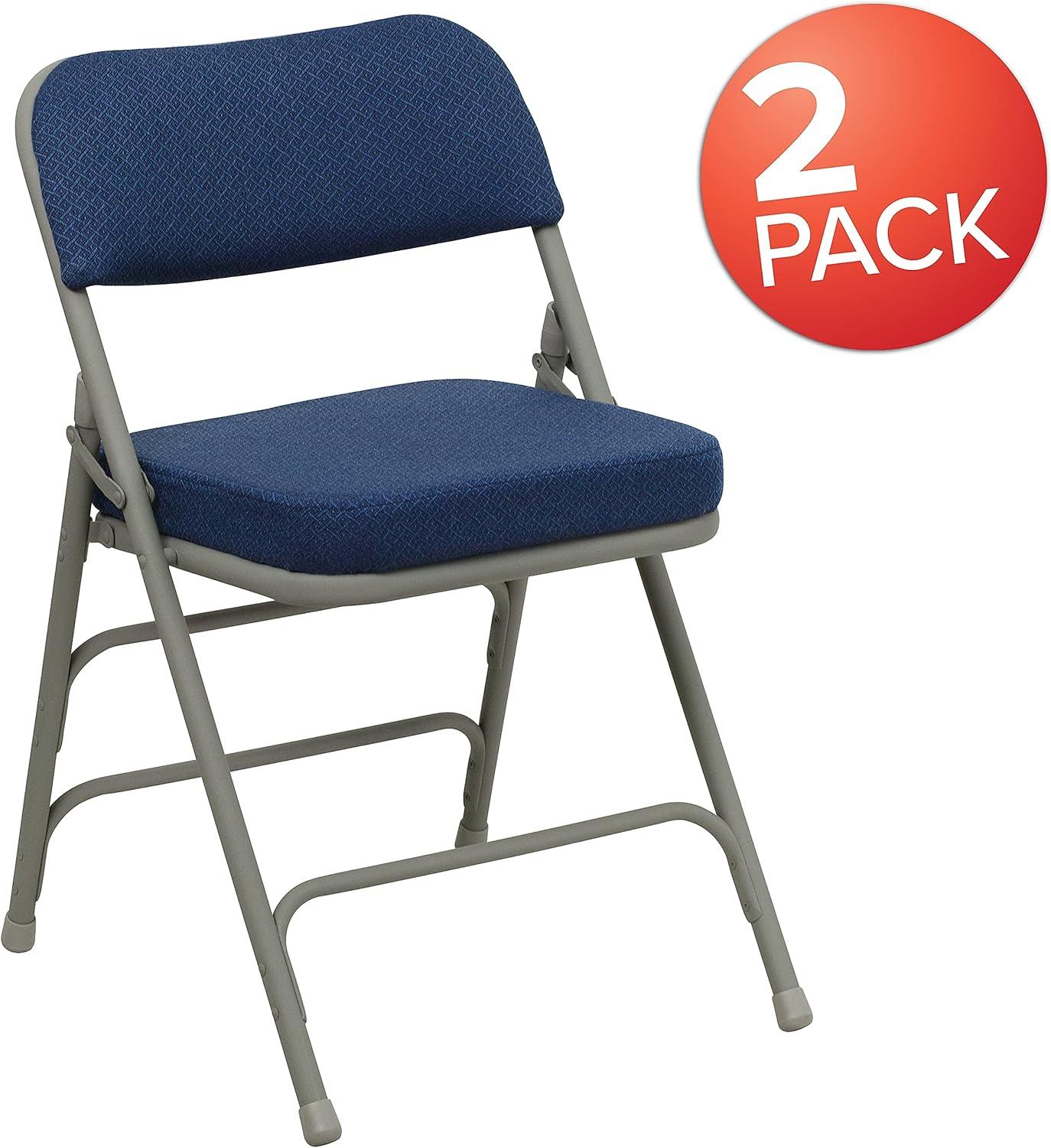 imageFlash Furniture Hercules Series Metal Folding Chairs with Cushioned Seat Fabric Upholstered Event Chairs with 300lb Static Weight Capacity Set of 4 GrayNavy FabricGray Frame