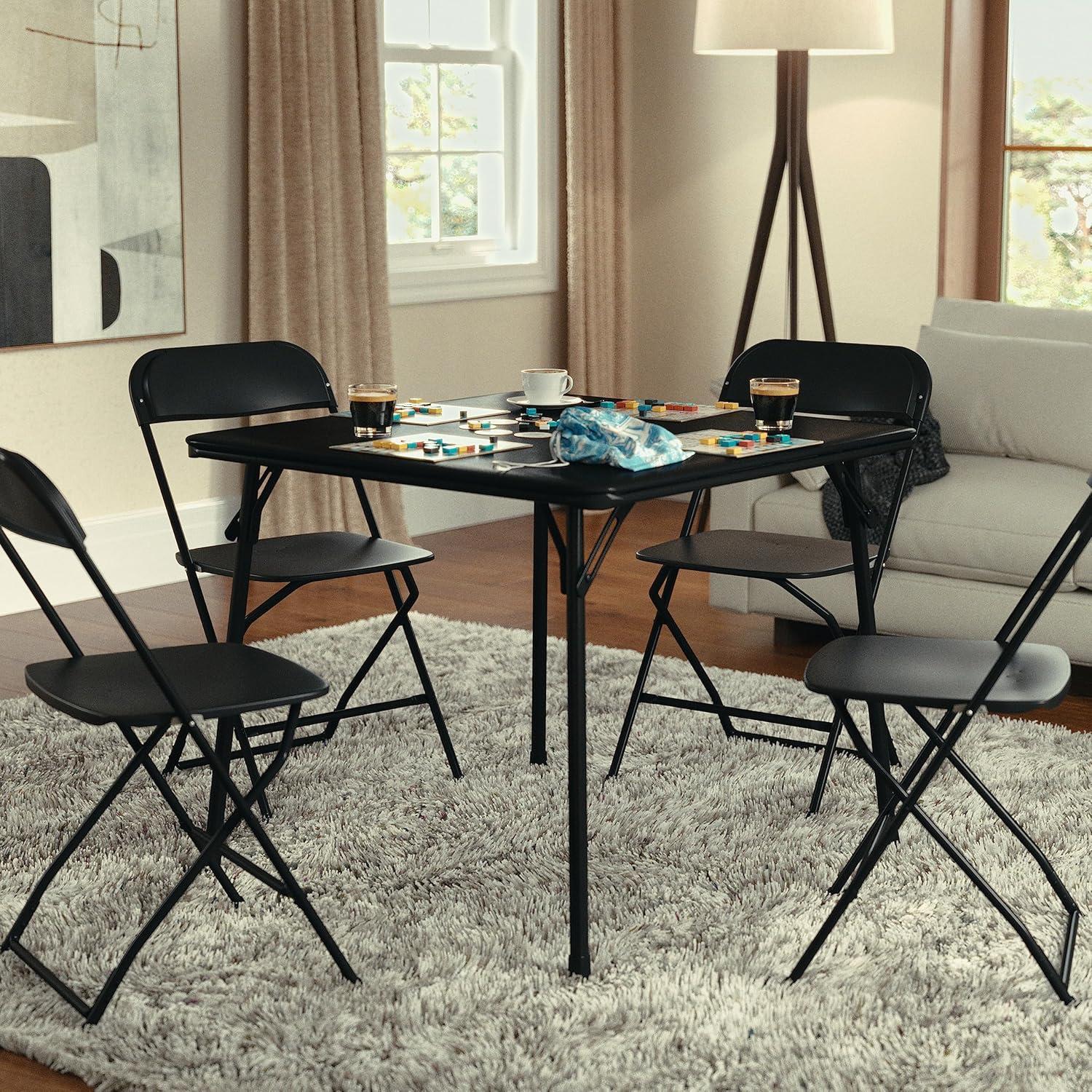imageFlash Furniture Hercules Series Metal Folding Chairs with Padded Seats Set of 4 Gray Metal Folding Chairs ampamp Madelyn Folding Card Table Black Foldable Card Table SquareGray FabricGray Frame