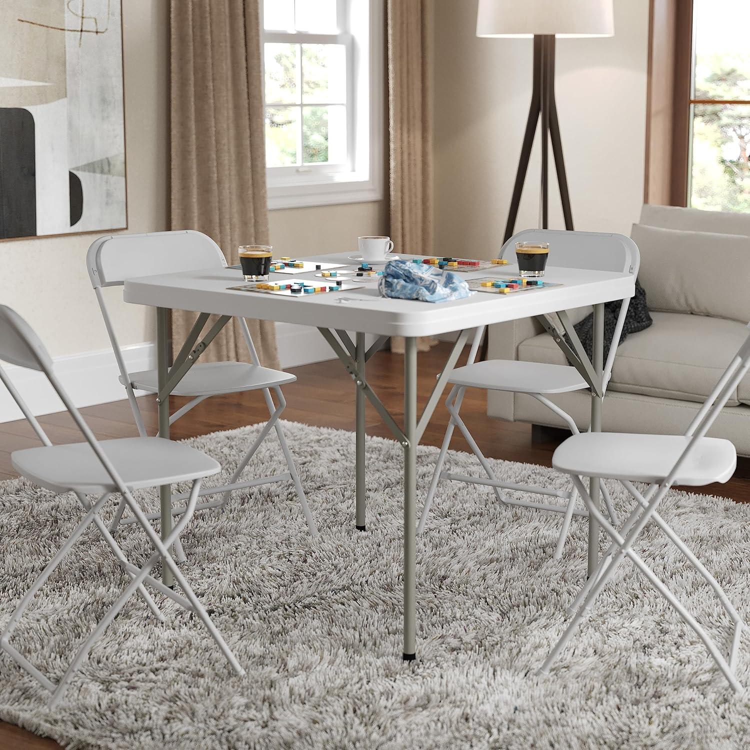 imageFlash Furniture Hercules Series Metal Folding Chairs with Padded Seats Set of 4 Gray Metal Folding Chairs ampamp Madelyn Folding Card Table Black Foldable Card Table SquareGray FabricGray Frame