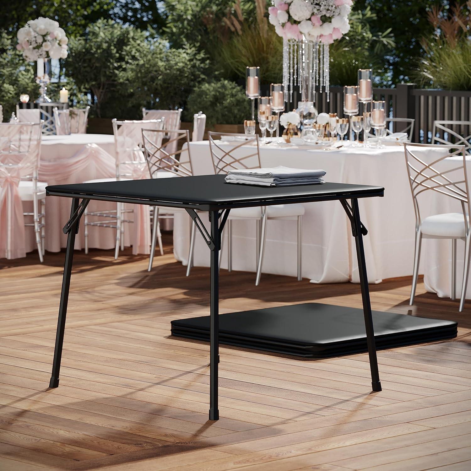 imageFlash Furniture Hercules Series Metal Folding Chairs with Padded Seats Set of 4 Gray Metal Folding Chairs ampamp Madelyn Folding Card Table Black Foldable Card Table SquareGray FabricGray Frame