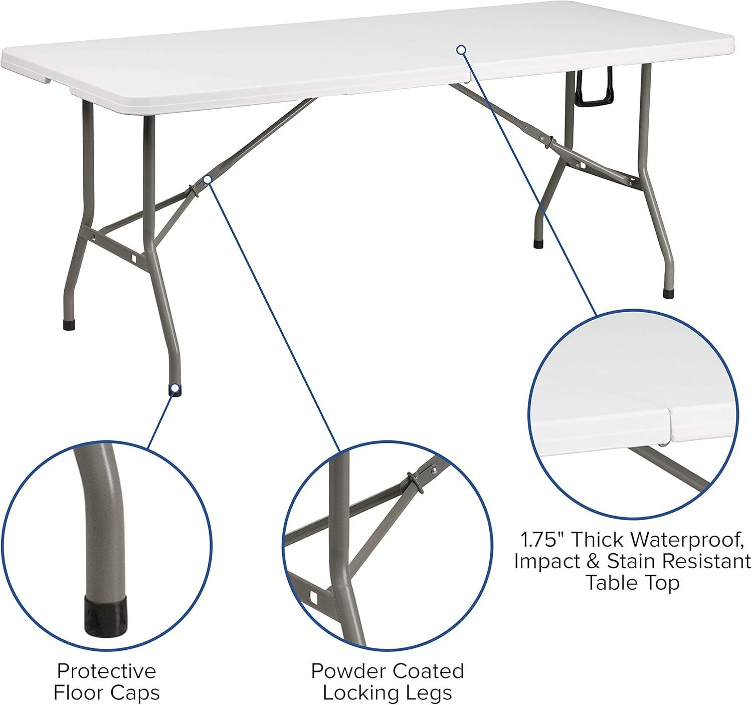 imageFlash Furniture Hercules Series Plastic Folding Chair White 6 Pack 650LB Weight Capacity ampamp Elon 6Foot BiFold Granite White Plastic Banquet and Event Folding TableWhite