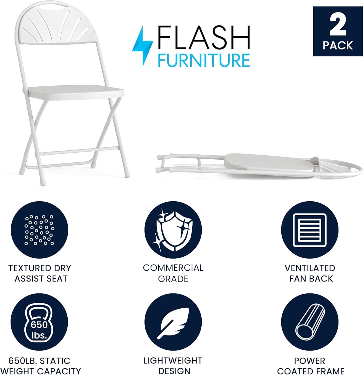 imageFlash Furniture Hercules Series Plastic Folding Chairs with Carrying Handle Lightweight Commercial Event Seats 650lb Static Weight Capacity Set of 8 WhiteWhite