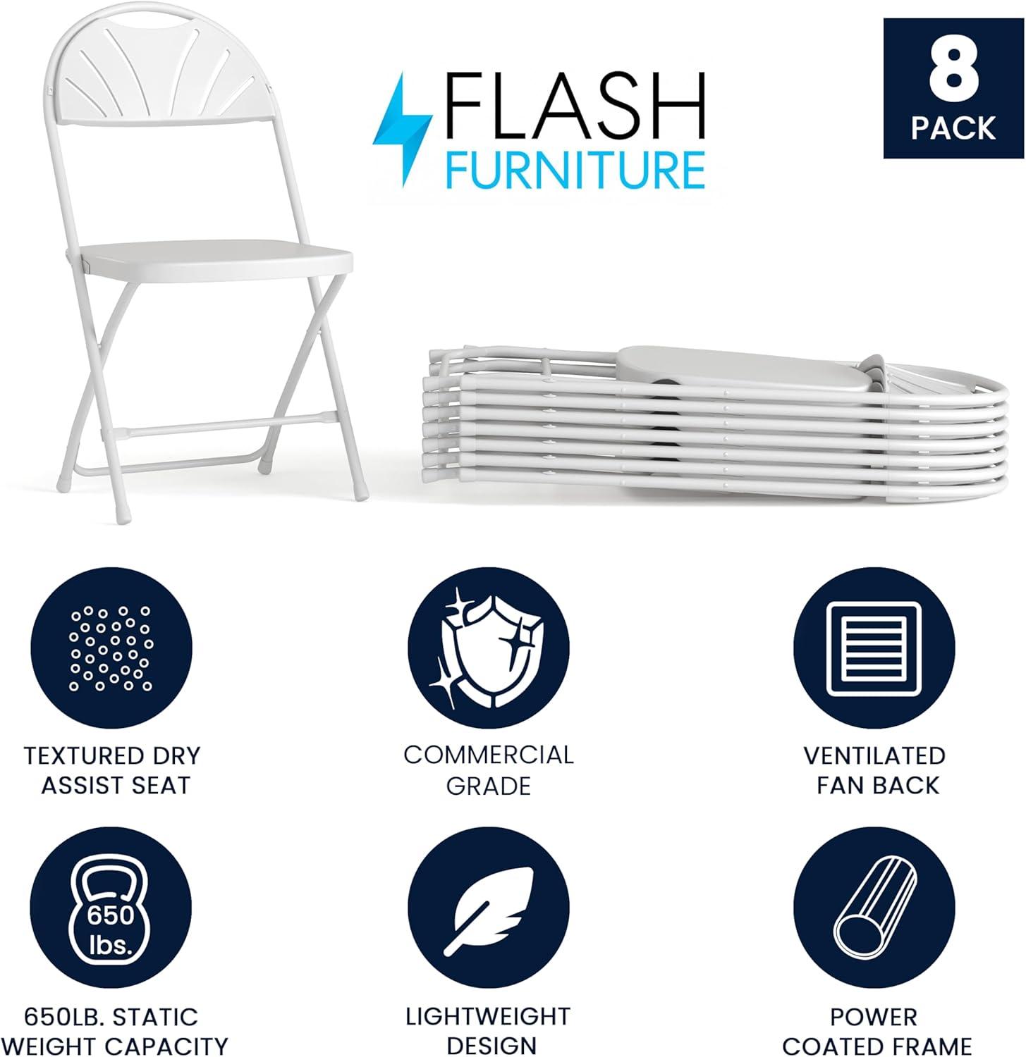 imageFlash Furniture Hercules Series Plastic Folding Chairs with Carrying Handle Lightweight Commercial Event Seats 650lb Static Weight Capacity Set of 8 WhiteWhite