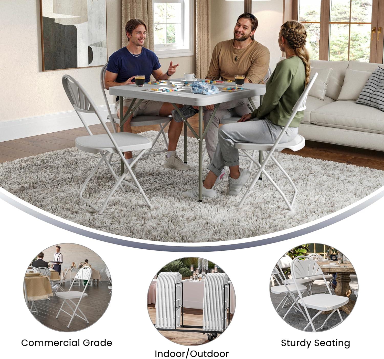 imageFlash Furniture Hercules Series Plastic Folding Chairs with Carrying Handle Lightweight Commercial Event Seats 650lb Static Weight Capacity Set of 8 WhiteWhite