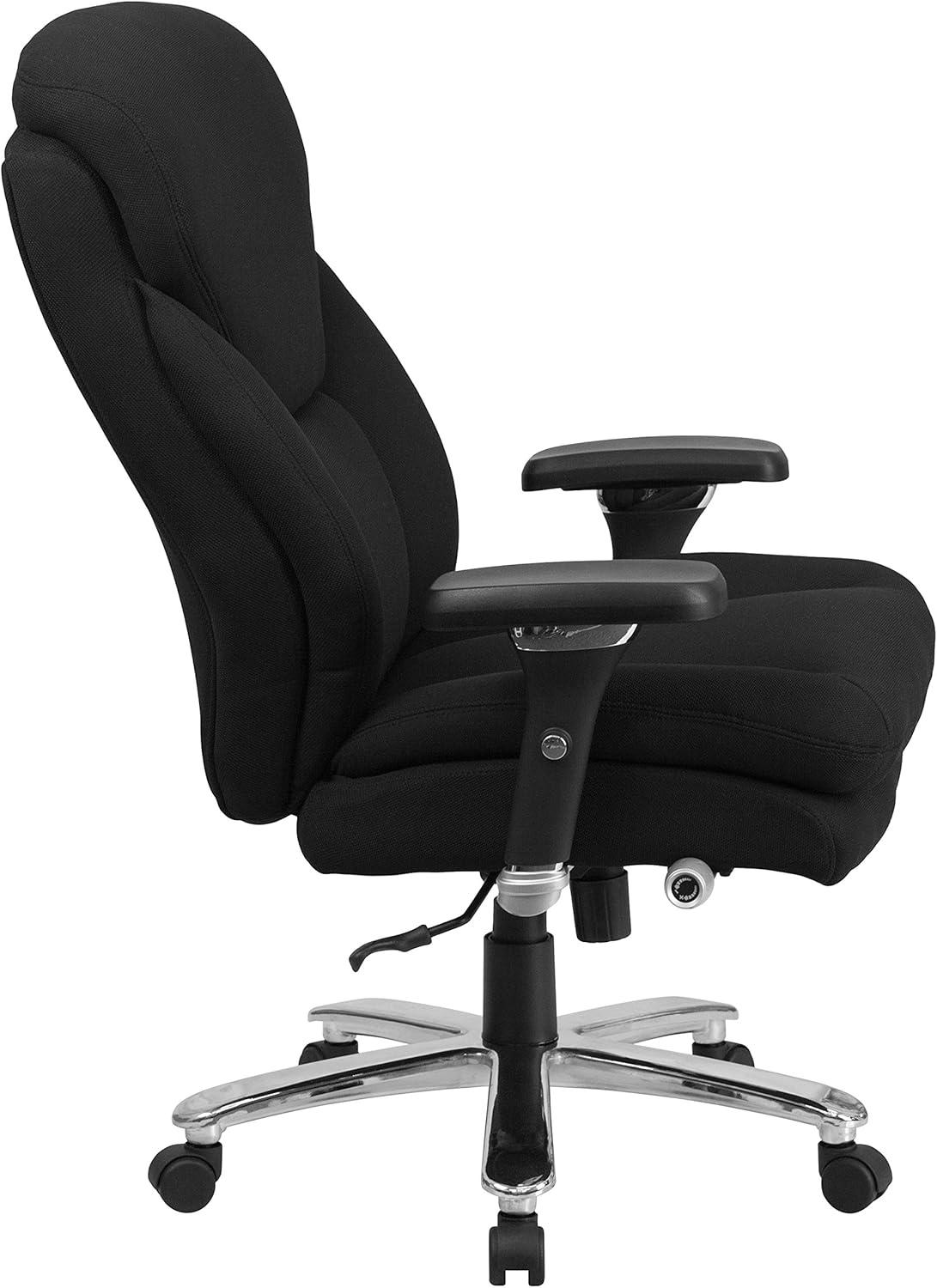 imageFlash Furniture Hercules Series Swivel Office Chair with Extra Wide Seat Ergonomic HighBack Executive Chair with Padded Seat and Arms BlackBlack Fabric