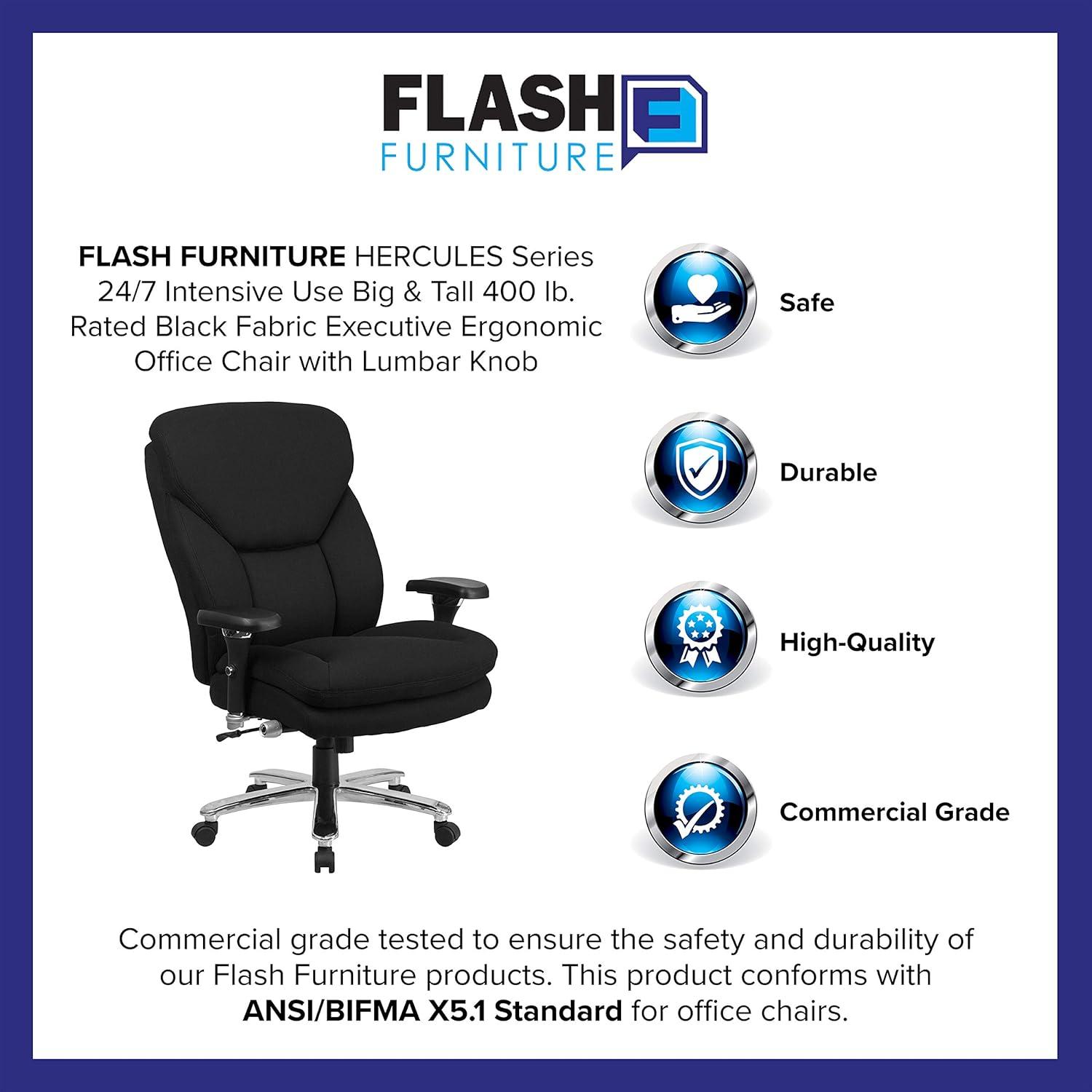 imageFlash Furniture Hercules Series Swivel Office Chair with Extra Wide Seat Ergonomic HighBack Executive Chair with Padded Seat and Arms BlackBlack Fabric