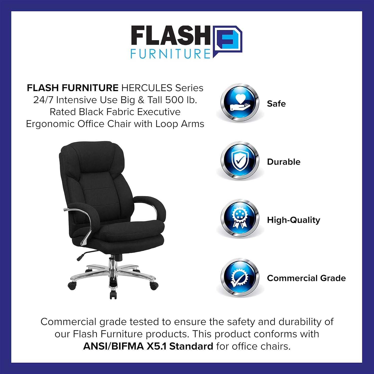 imageFlash Furniture Hercules Series Swivel Office Chair with Loop Arms Ergonomic HighBack Executive Chair with Padded Seat and Arms BlackBlack Fabric