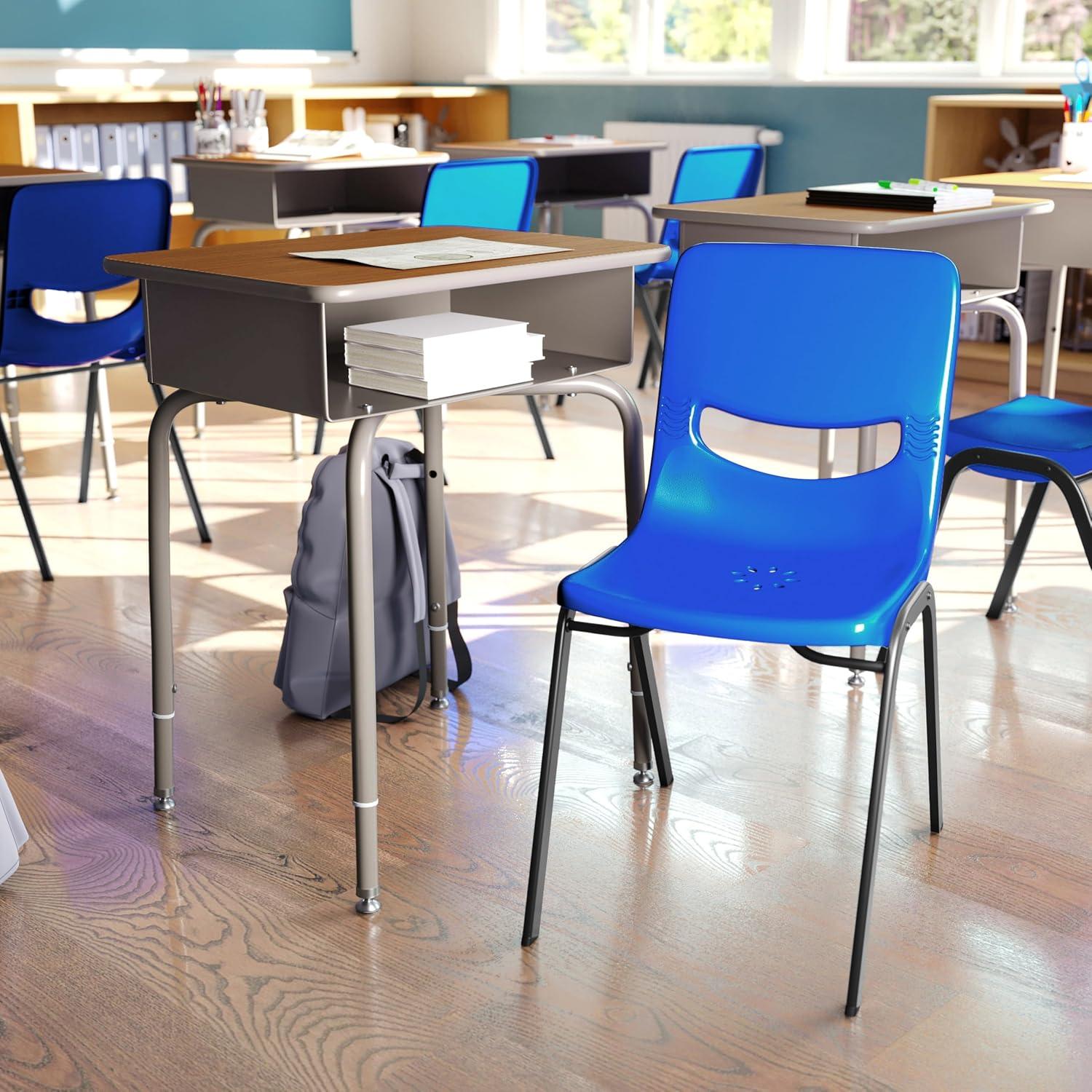 imageFlash Furniture Hercules Student Desk with Open Front Metal Book Box Desktop and Frame and HeavyDuty Flex Comfort Classroom Stack Set of 1 Natural TopBlack ChairWalnut TopNavy Chair