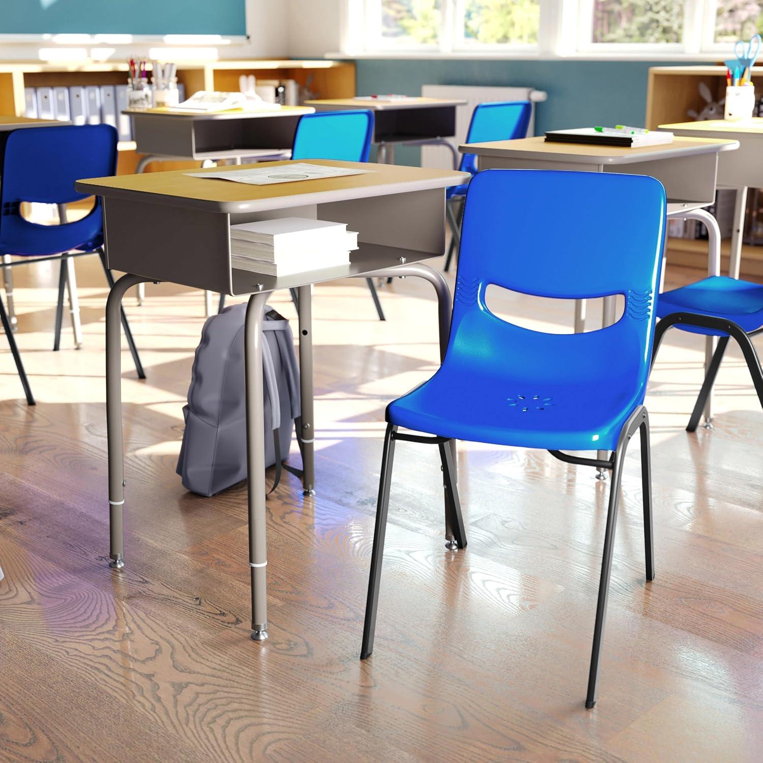 imageFlash Furniture Hercules Student Desk with Open Front Metal Book Box Desktop and Frame and HeavyDuty Flex Comfort Classroom Stack Set of 1 Natural TopBlack ChairMaple TopNavy Chair