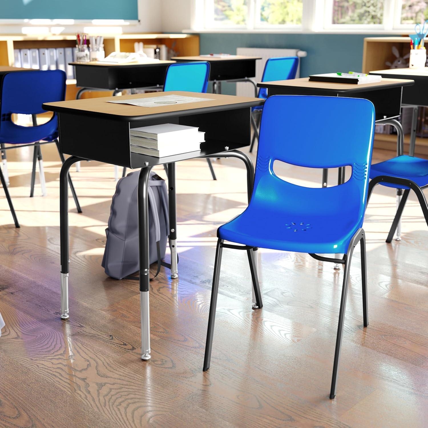imageFlash Furniture Hercules Student Desk with Open Front Metal Book Box Desktop and Frame and HeavyDuty Flex Comfort Classroom Stack Set of 1 Natural TopBlack ChairNatural TopNavy Chair