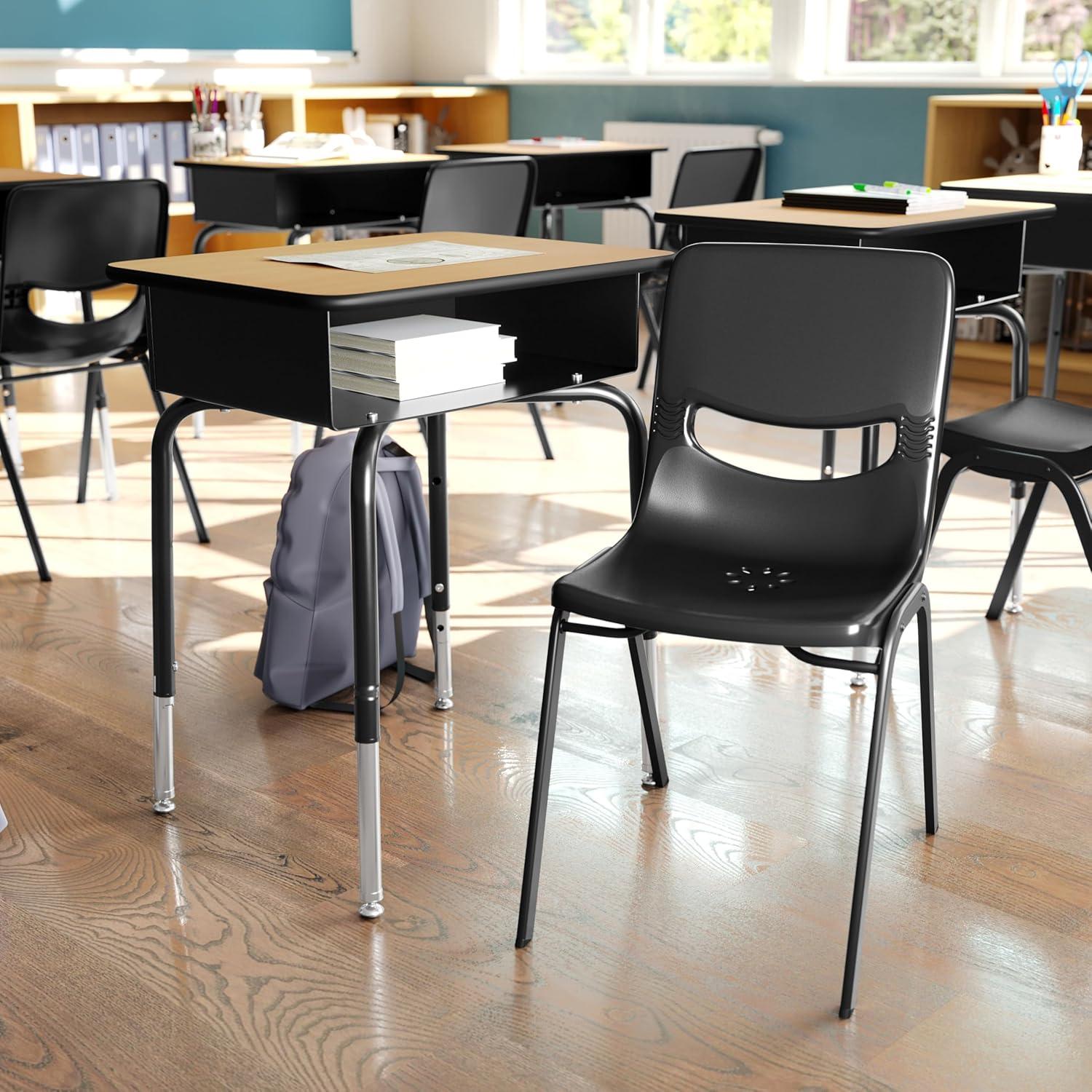imageFlash Furniture Hercules Student Desk with Open Front Metal Book Box Desktop and Frame and HeavyDuty Flex Comfort Classroom Stack Set of 1 Natural TopBlack ChairNatural TopBlack Chair