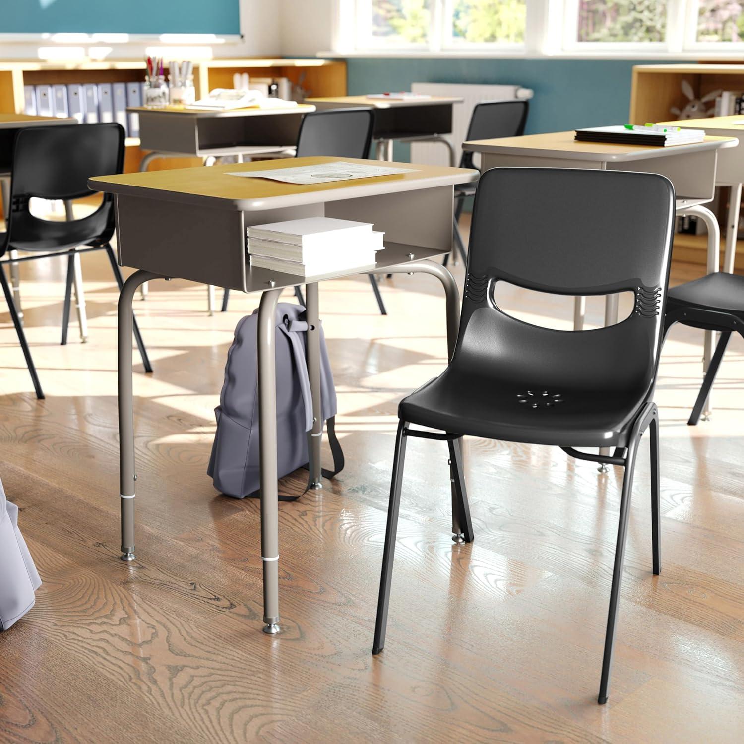 imageFlash Furniture Hercules Student Desk with Open Front Metal Book Box Desktop and Frame and HeavyDuty Flex Comfort Classroom Stack Set of 1 Natural TopBlack ChairMaple TopBlack Chair