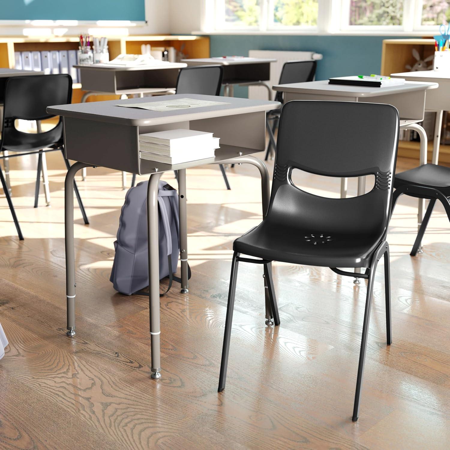 imageFlash Furniture Hercules Student Desk with Open Front Metal Book Box Desktop and Frame and HeavyDuty Flex Comfort Classroom Stack Set of 1 Natural TopBlack ChairGray Granite TopBlack Chair