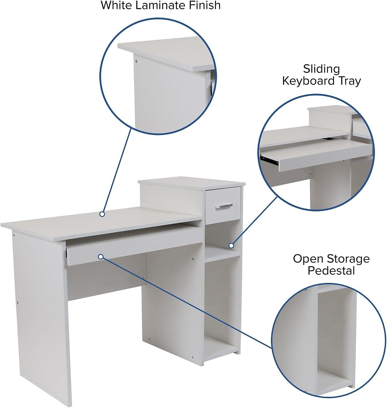 imageFlash Furniture Highland Park White Computer Desk with Shelves and DrawerWhite