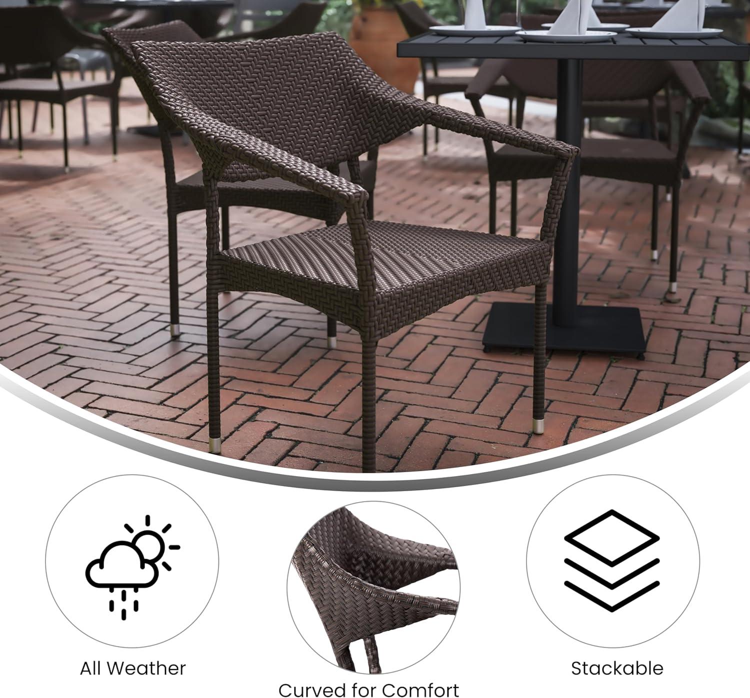 imageFlash Furniture Jace Commercial Grade Stacking Weather PE Rattan Wicker Patio Dining Chair Set of 1 NaturalEspresso