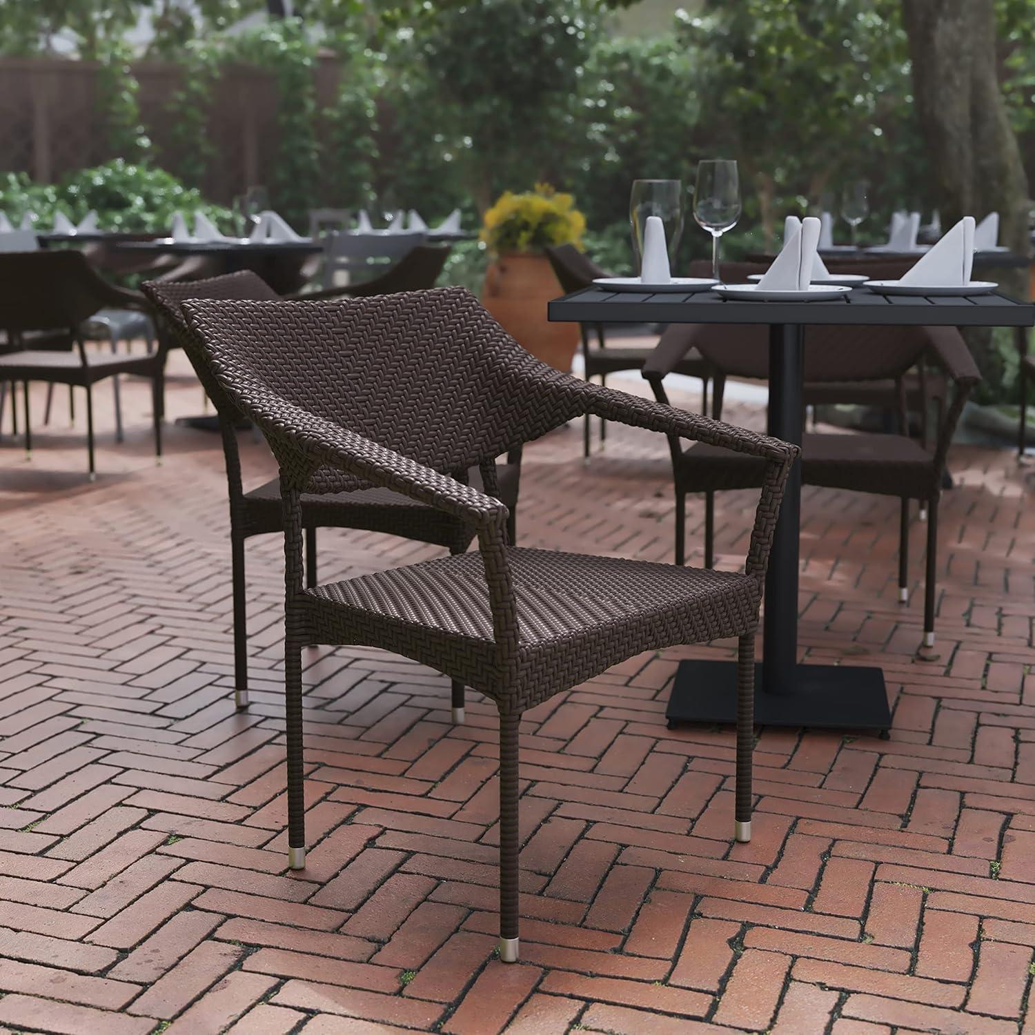imageFlash Furniture Jace Commercial Grade Stacking Weather PE Rattan Wicker Patio Dining Chair Set of 1 NaturalEspresso