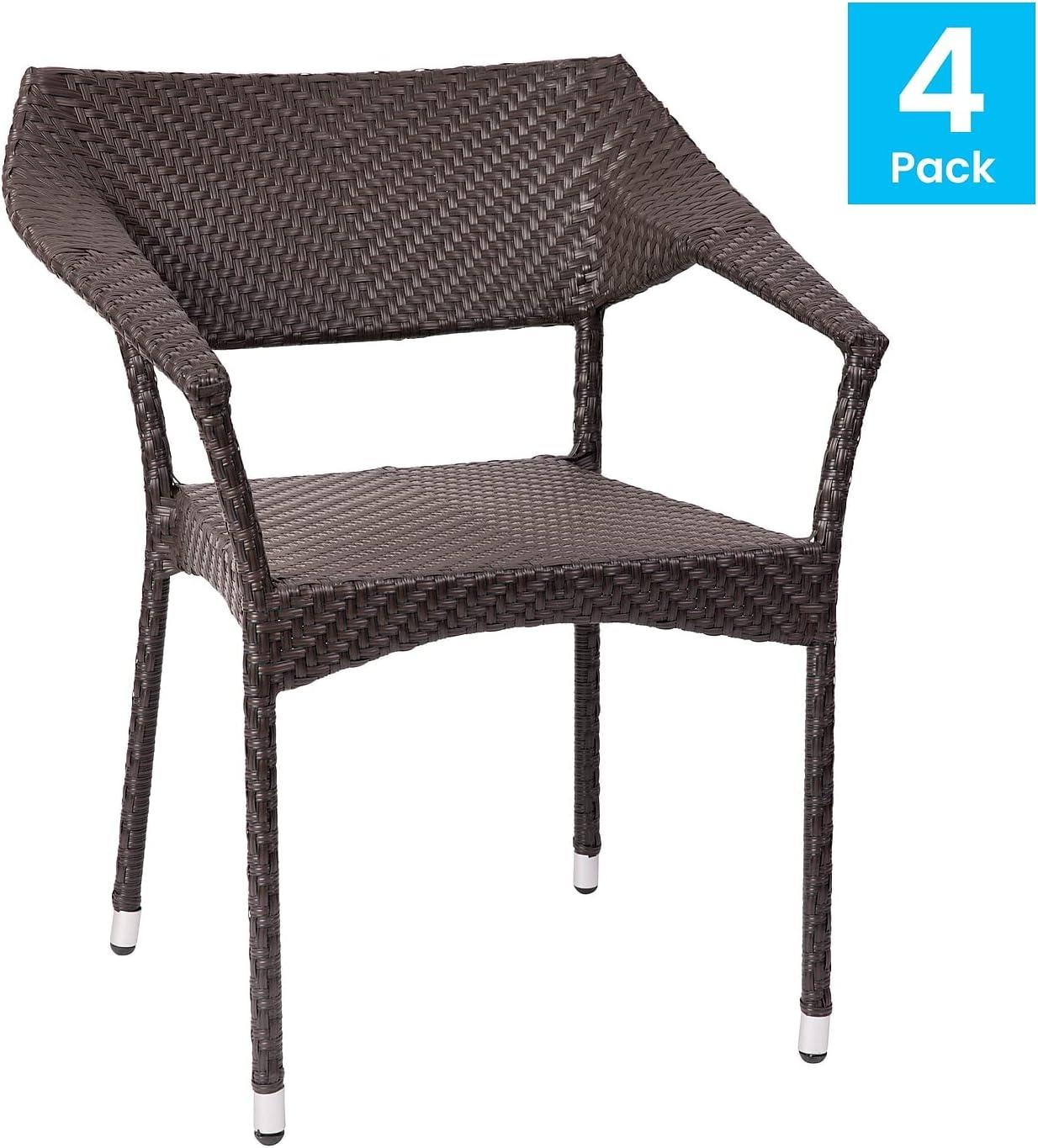 imageFlash Furniture Jace Commercial Grade Stacking Weather PE Rattan Wicker Patio Dining Chair Set of 1 NaturalEspresso
