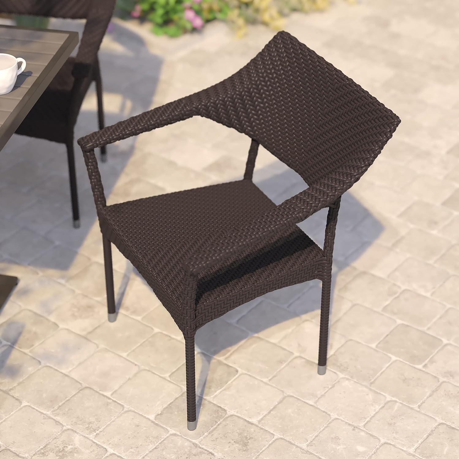 imageFlash Furniture Jace Commercial Grade Stacking Weather PE Rattan Wicker Patio Dining Chair Set of 1 NaturalEspresso