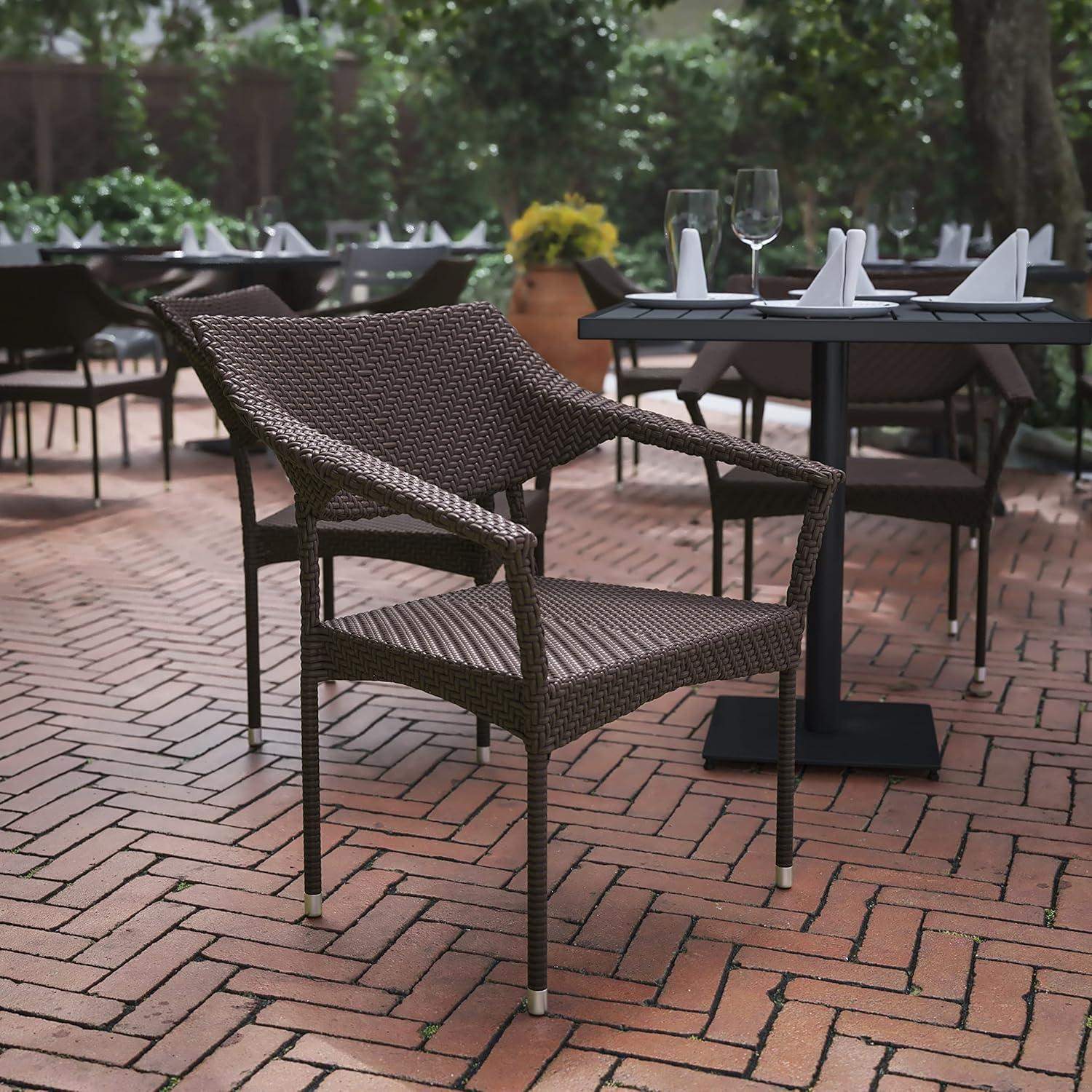 imageFlash Furniture Jace Commercial Grade Stacking Weather PE Rattan Wicker Patio Dining Chair Set of 1 NaturalEspresso
