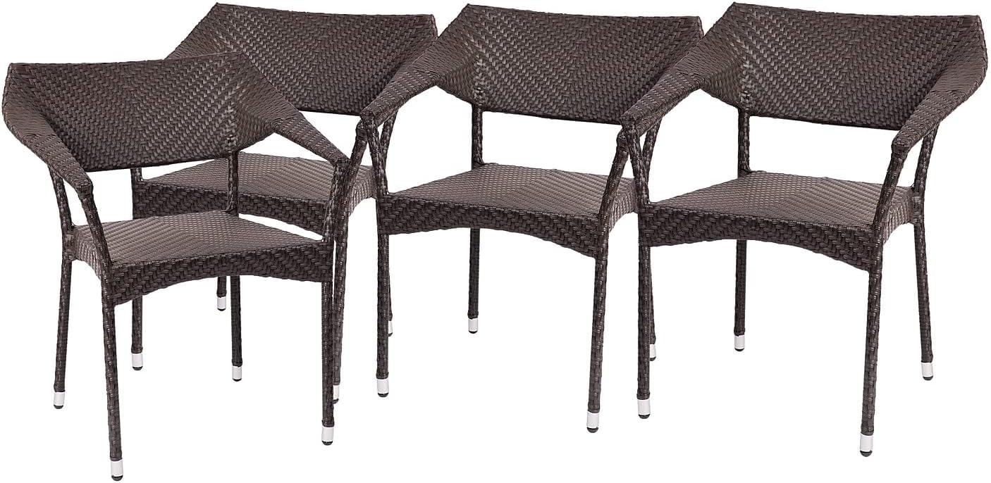 imageFlash Furniture Jace Commercial Grade Stacking Weather PE Rattan Wicker Patio Dining Chair Set of 1 NaturalEspresso