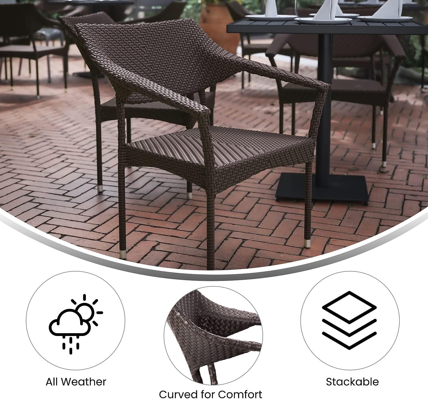 imageFlash Furniture Jace Commercial Grade Stacking Weather PE Rattan Wicker Patio Dining Chair Set of 1 NaturalEspresso