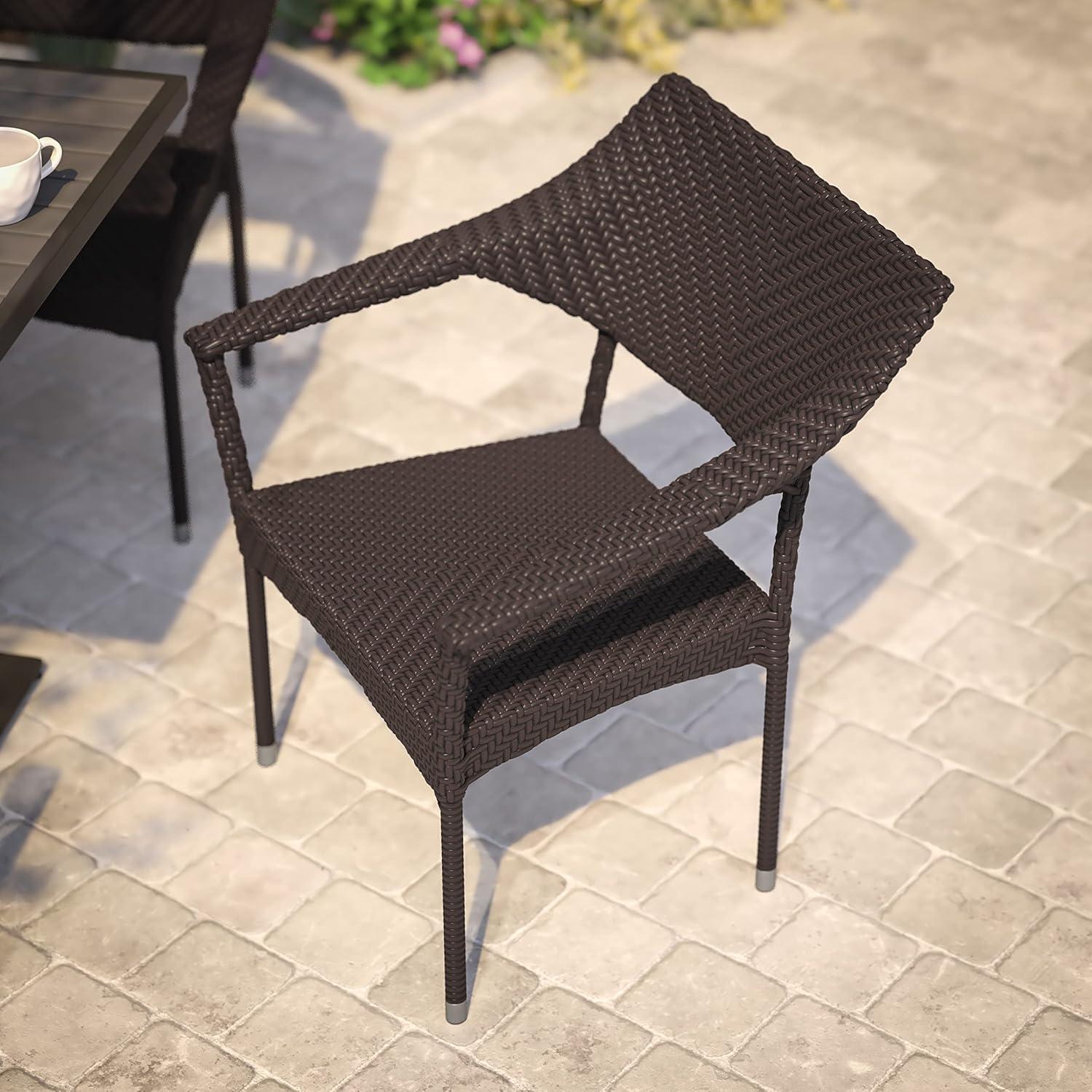 imageFlash Furniture Jace Commercial Grade Stacking Weather PE Rattan Wicker Patio Dining Chair Set of 1 NaturalEspresso