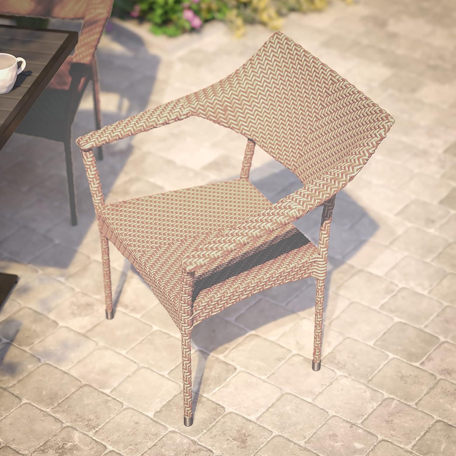 imageFlash Furniture Jace Commercial Grade Stacking Weather PE Rattan Wicker Patio Dining Chair Set of 1 NaturalNatural