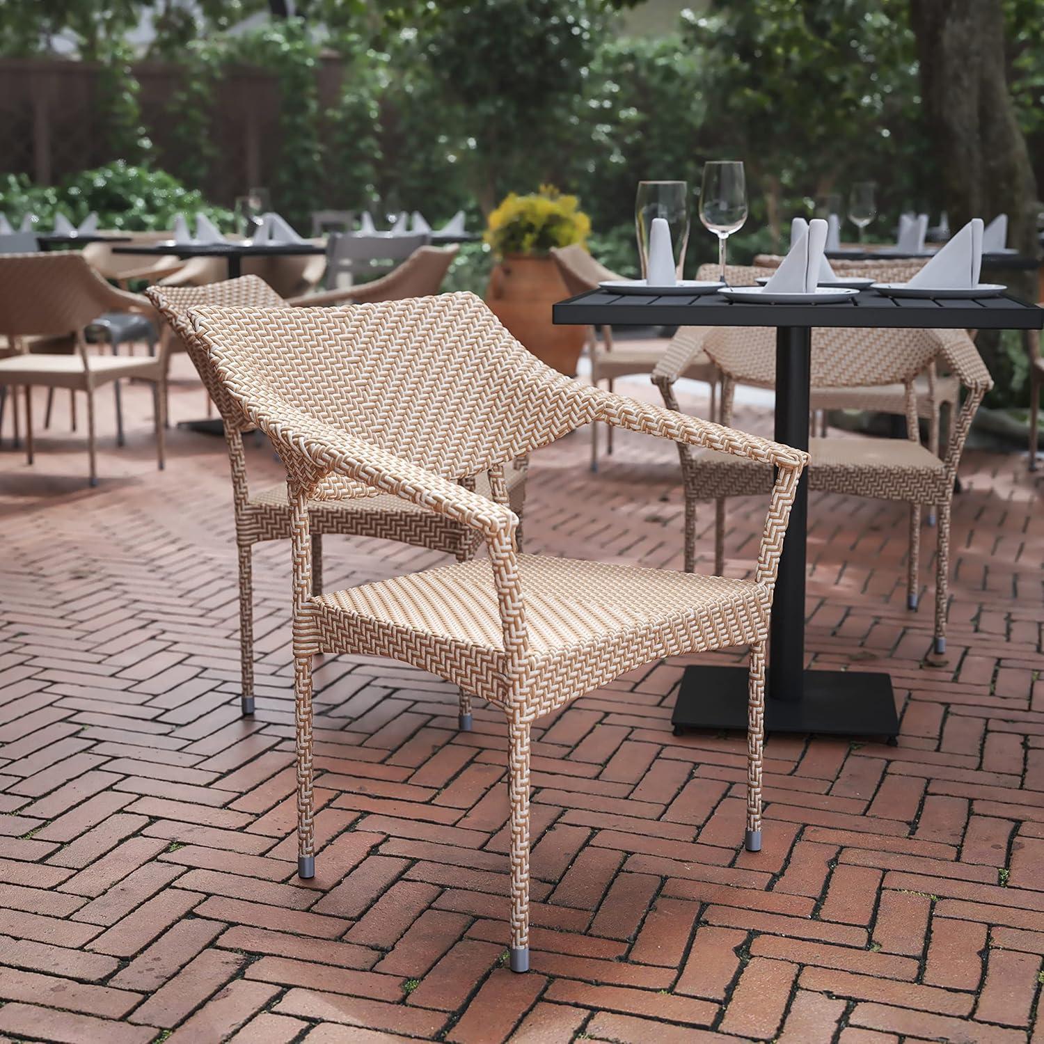 imageFlash Furniture Jace Commercial Grade Stacking Weather PE Rattan Wicker Patio Dining Chair Set of 1 NaturalNatural