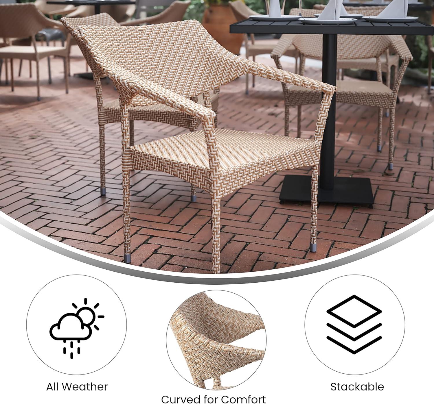 imageFlash Furniture Jace Commercial Grade Stacking Weather PE Rattan Wicker Patio Dining Chair Set of 1 NaturalNatural