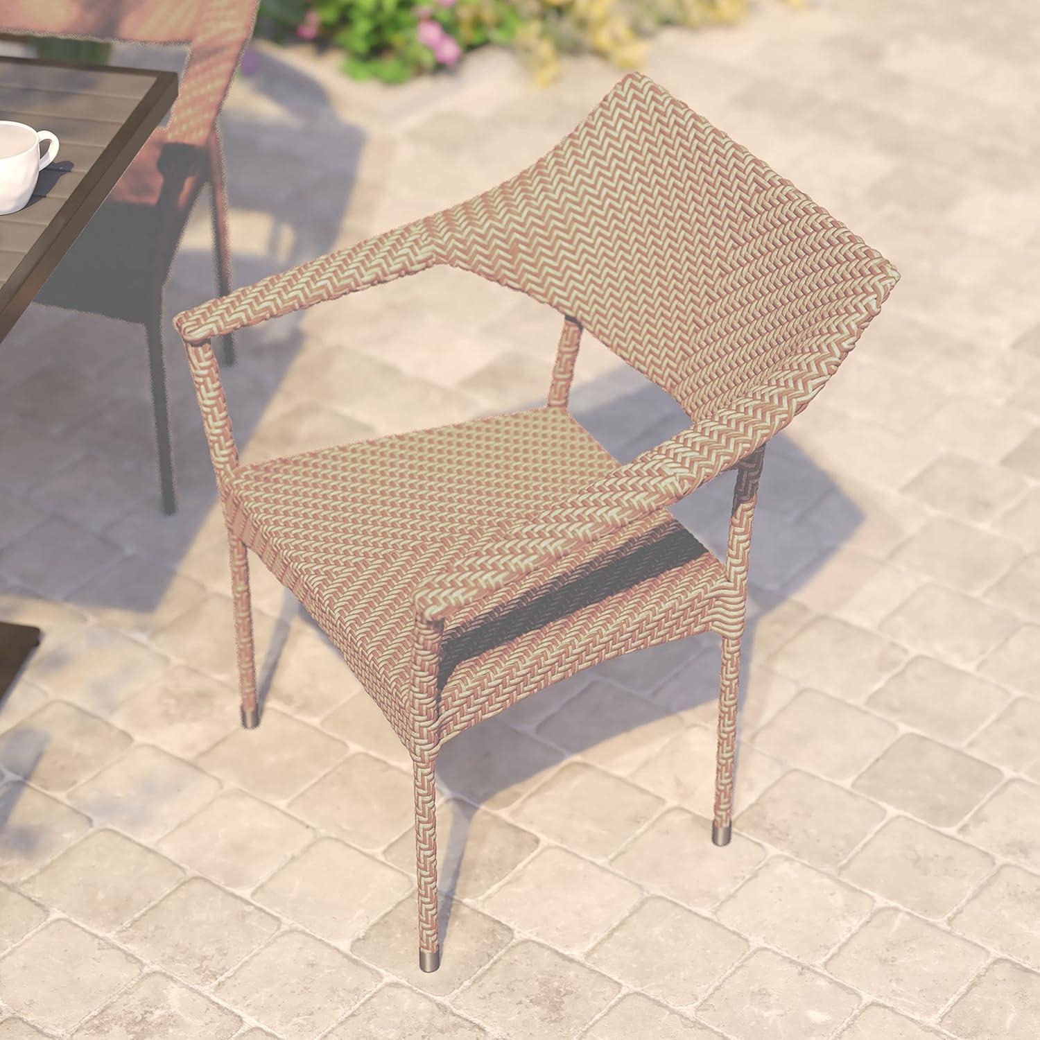 imageFlash Furniture Jace Commercial Grade Stacking Weather PE Rattan Wicker Patio Dining Chair Set of 1 NaturalNatural