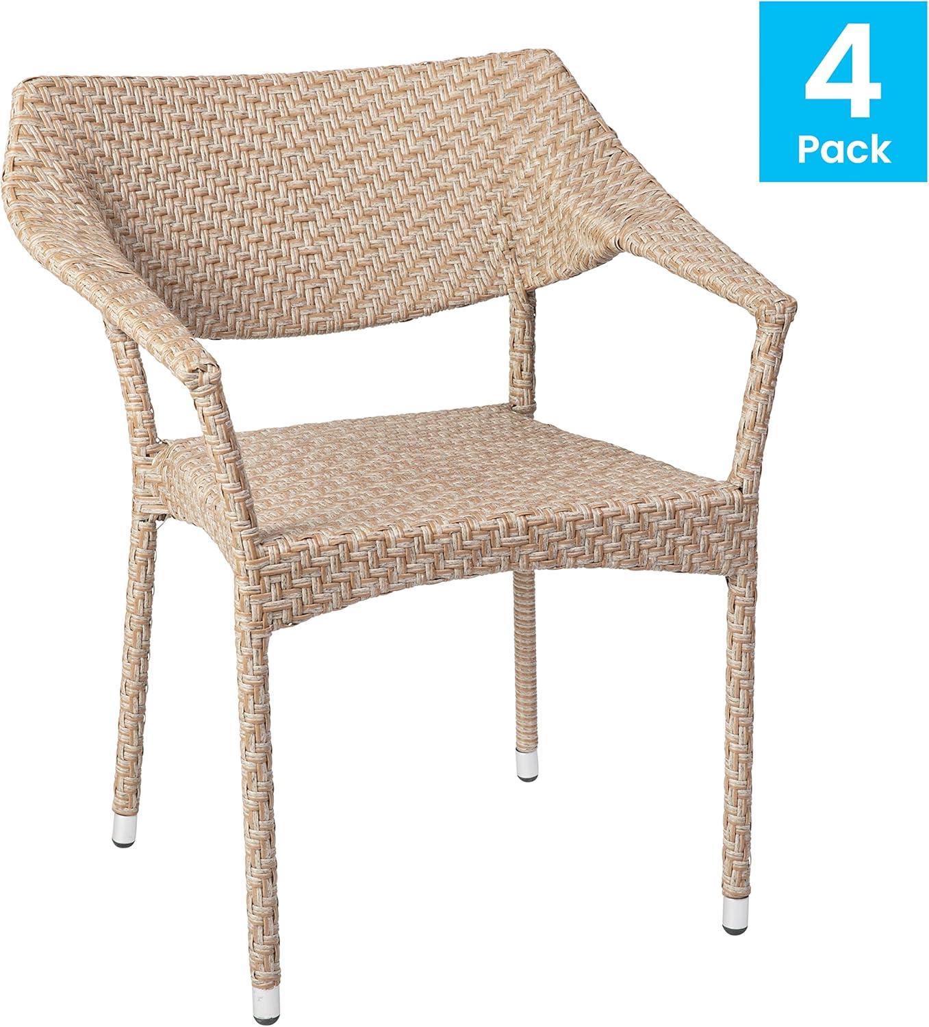 imageFlash Furniture Jace Commercial Grade Stacking Weather PE Rattan Wicker Patio Dining Chair Set of 1 NaturalNatural