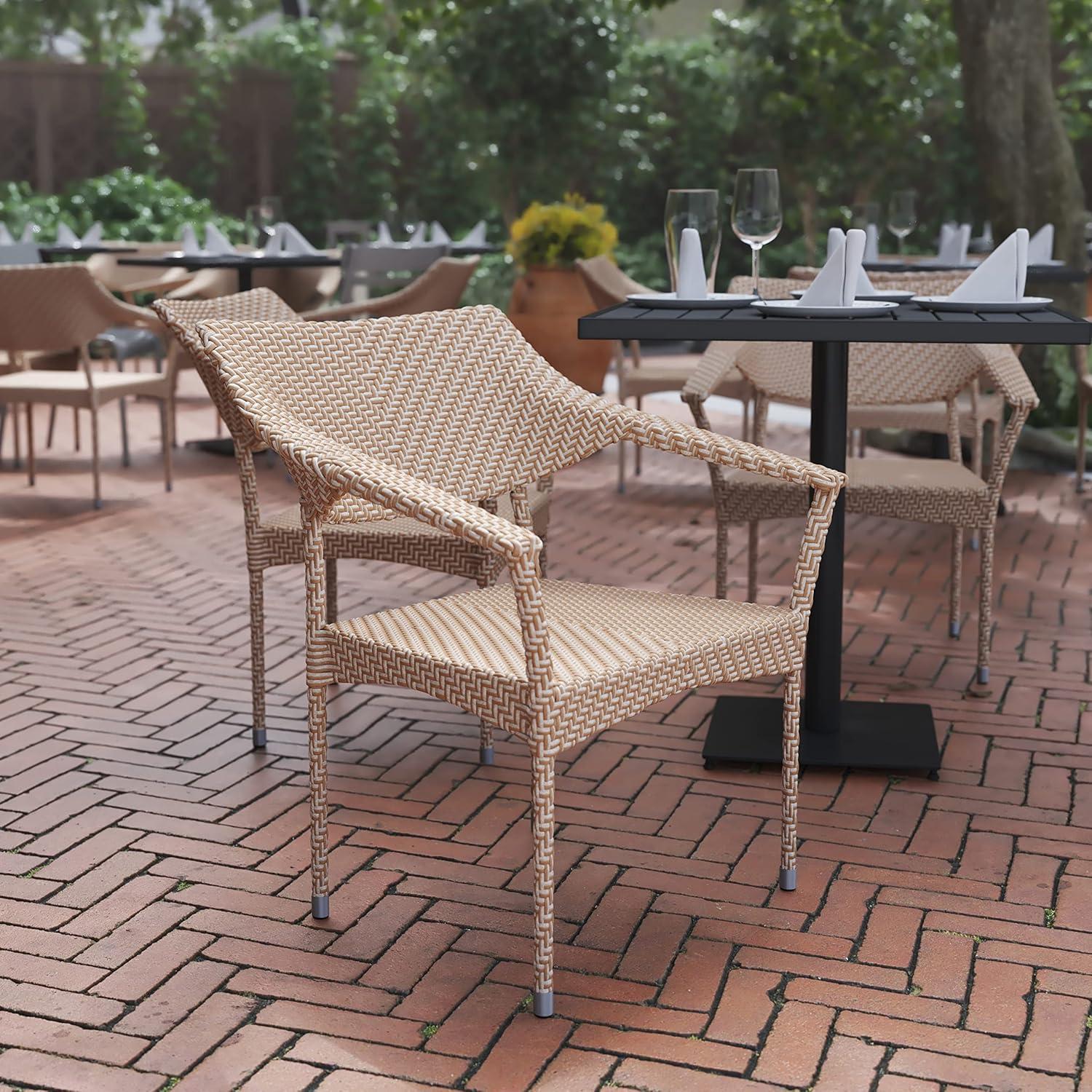imageFlash Furniture Jace Commercial Grade Stacking Weather PE Rattan Wicker Patio Dining Chair Set of 1 NaturalNatural