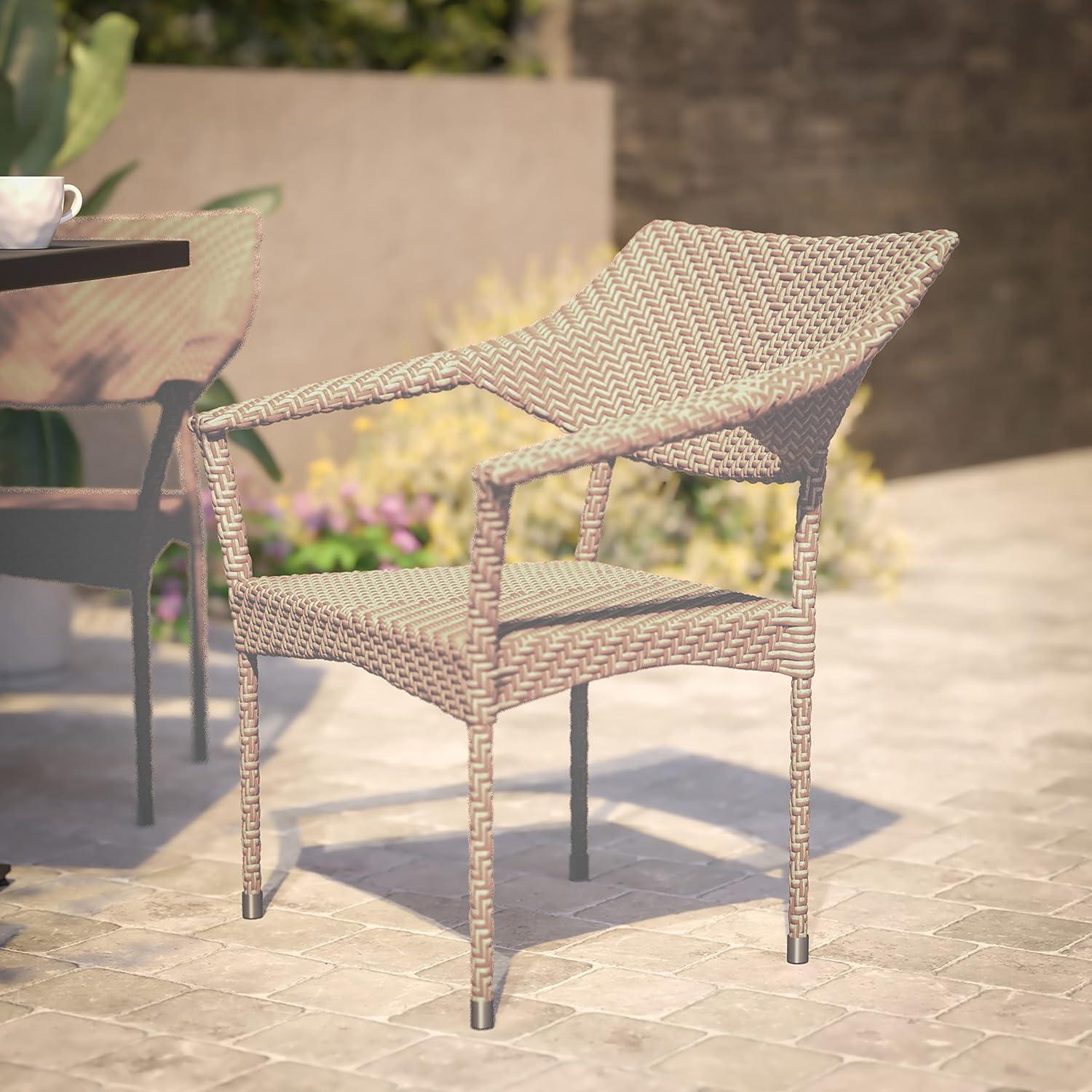 imageFlash Furniture Jace Commercial Grade Stacking Weather PE Rattan Wicker Patio Dining Chair Set of 1 NaturalNatural