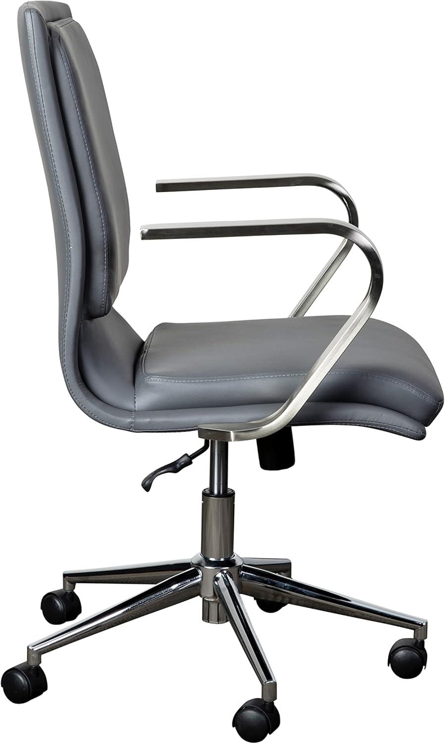 imageFlash Furniture James MidBack Designer Executive Office Chair White LeatherSoft Upholstery Brushed Gold Base and Arms Height Adjustable 360 Swivel SeatGrayChrome
