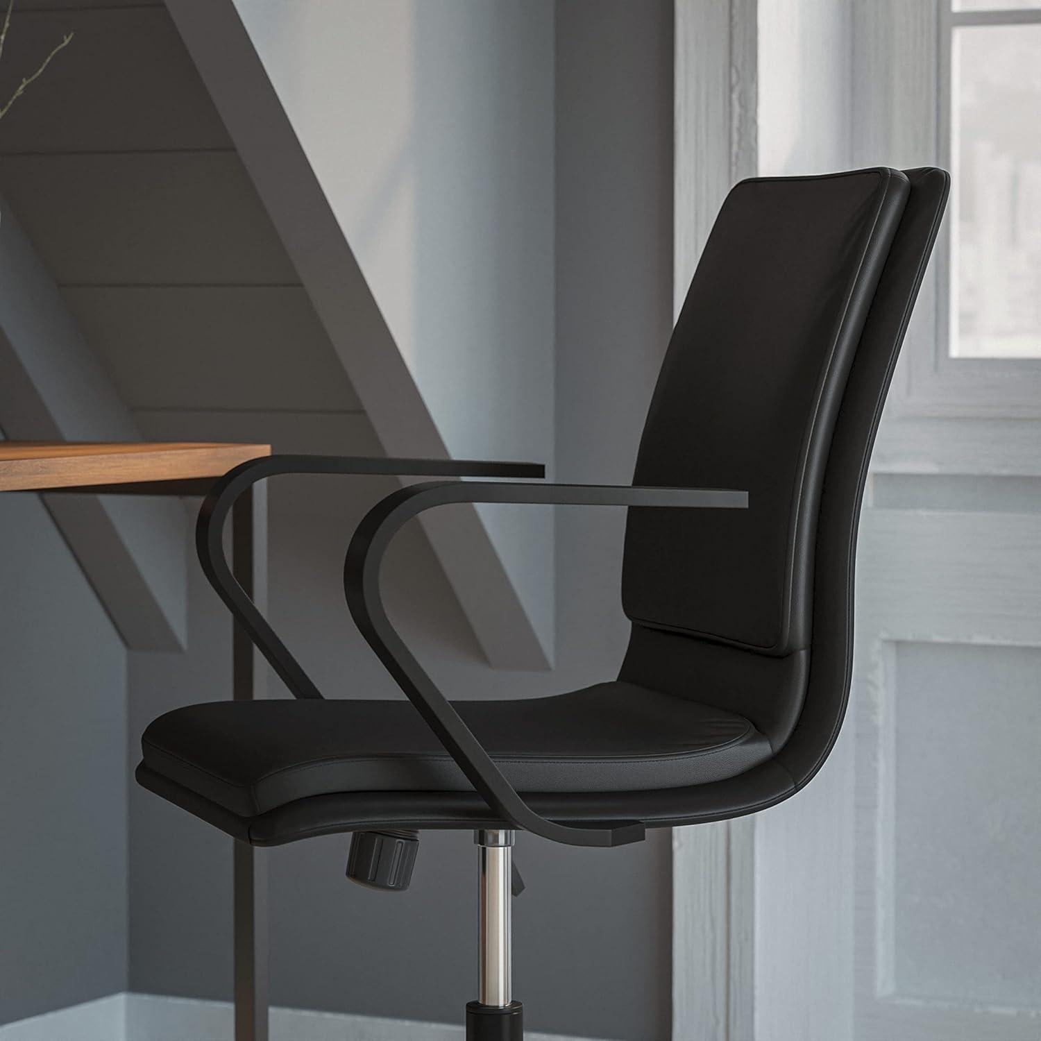imageFlash Furniture James MidBack Designer Executive Office Chair White LeatherSoft Upholstery Brushed Gold Base and Arms Height Adjustable 360 Swivel SeatBlackBlack