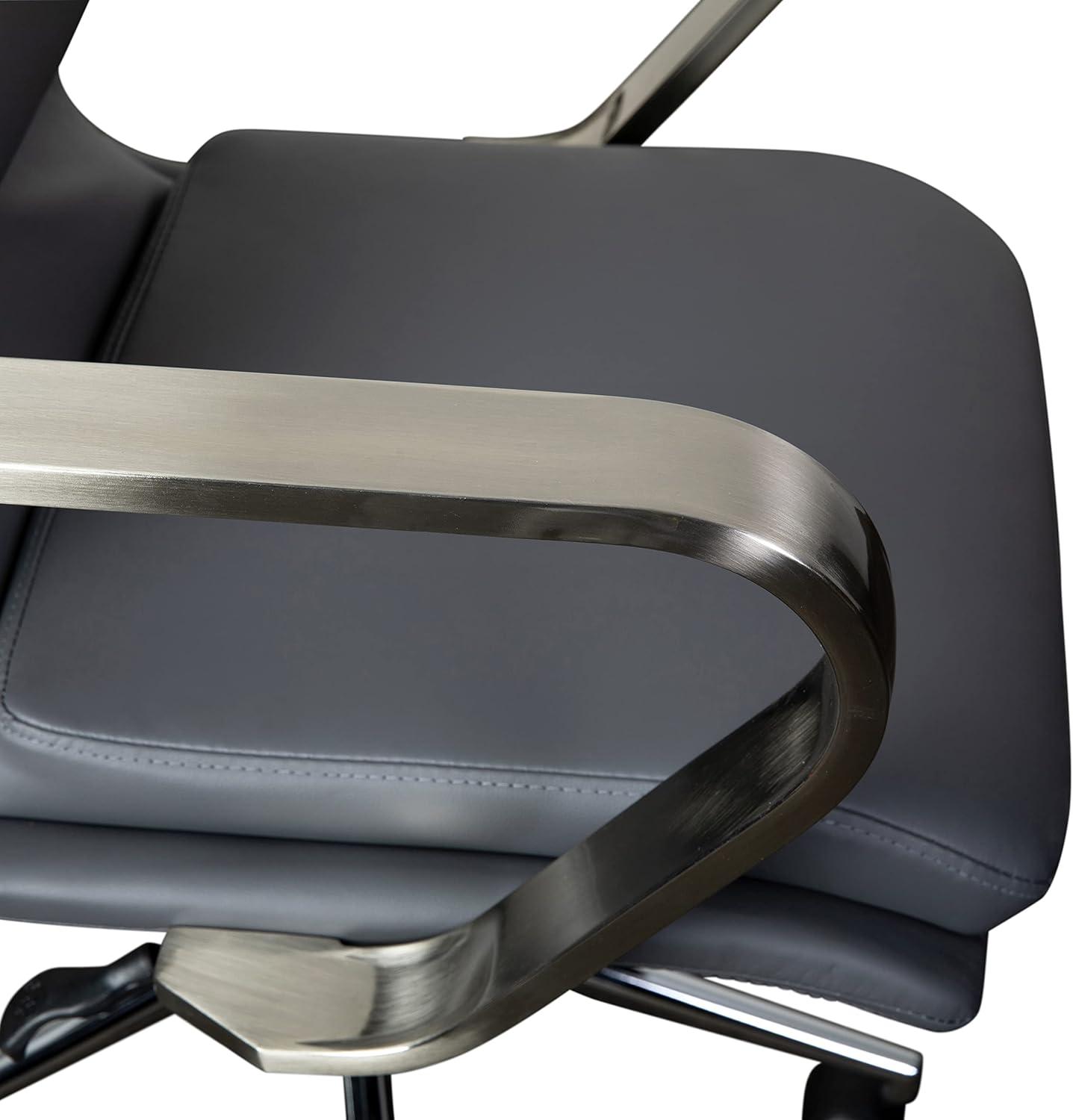 imageFlash Furniture James MidBack Designer Executive Office Chair White LeatherSoft Upholstery Brushed Gold Base and Arms Height Adjustable 360 Swivel SeatGrayChrome