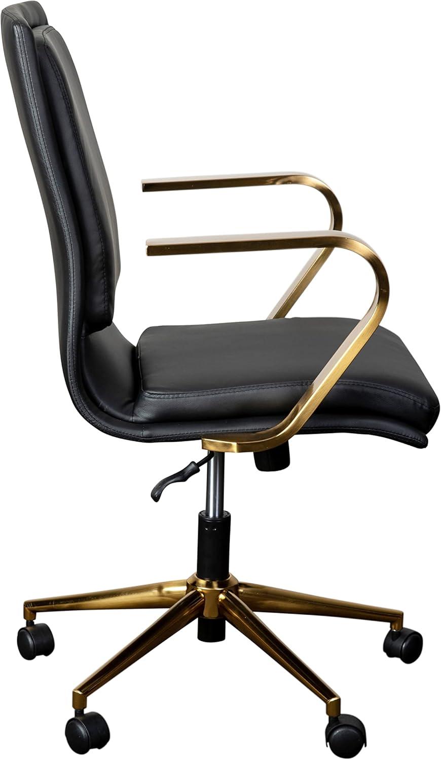 imageFlash Furniture James MidBack Designer Executive Office Chair White LeatherSoft Upholstery Brushed Gold Base and Arms Height Adjustable 360 Swivel SeatBlackGold
