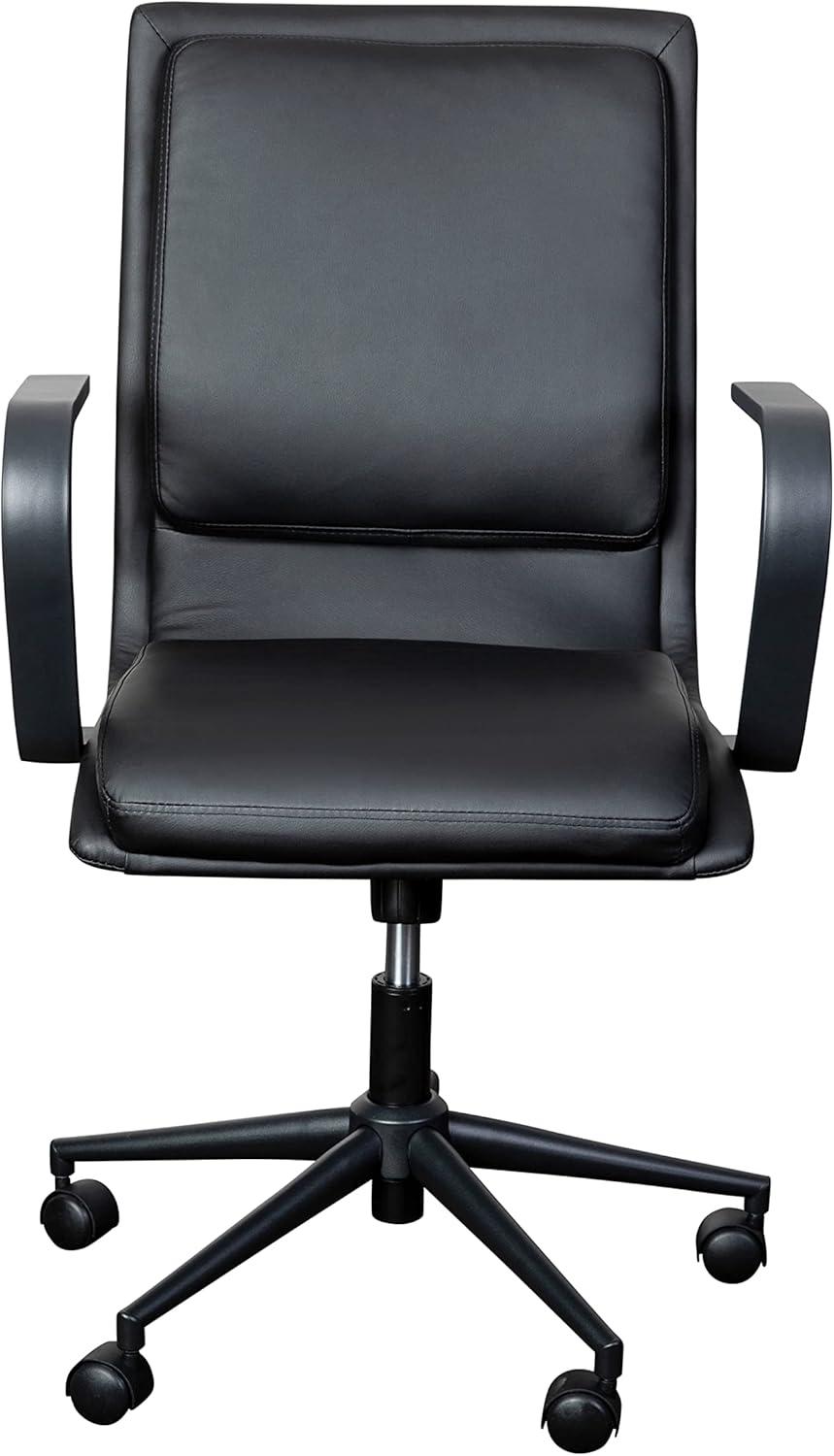 imageFlash Furniture James MidBack Designer Executive Office Chair White LeatherSoft Upholstery Brushed Gold Base and Arms Height Adjustable 360 Swivel SeatBlackBlack