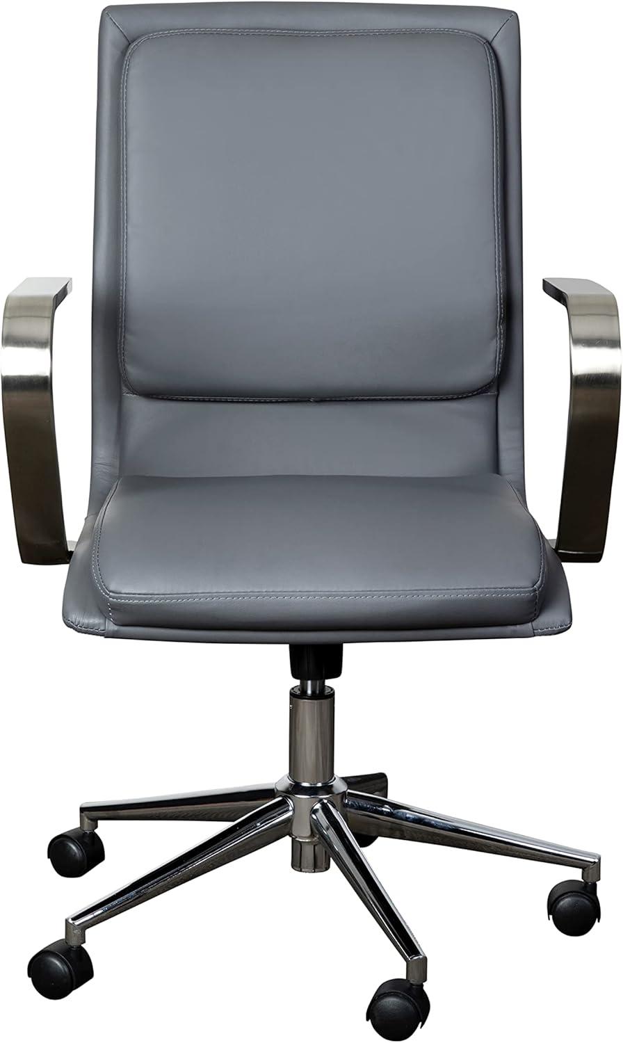 imageFlash Furniture James MidBack Designer Executive Office Chair White LeatherSoft Upholstery Brushed Gold Base and Arms Height Adjustable 360 Swivel SeatGrayChrome