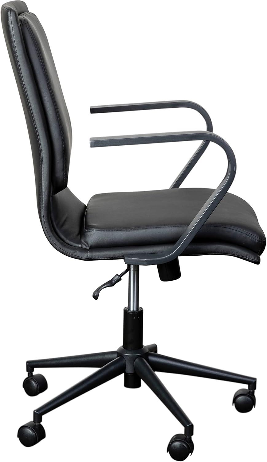 imageFlash Furniture James MidBack Designer Executive Office Chair White LeatherSoft Upholstery Brushed Gold Base and Arms Height Adjustable 360 Swivel SeatBlackBlack