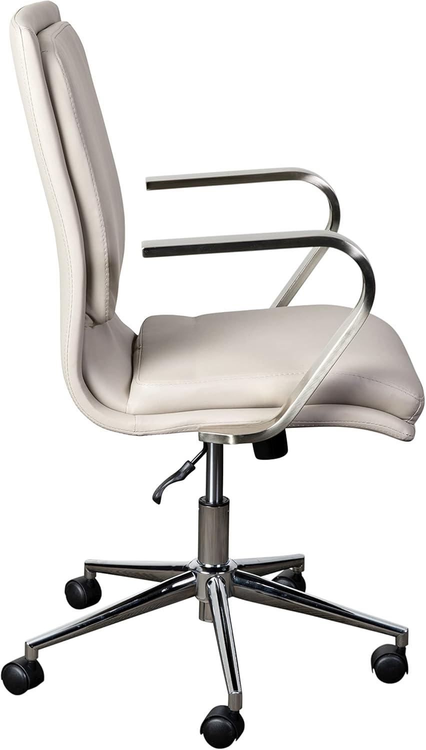 imageFlash Furniture James MidBack Designer Executive Office Chair White LeatherSoft Upholstery Brushed Gold Base and Arms Height Adjustable 360 Swivel SeatTaupeChrome